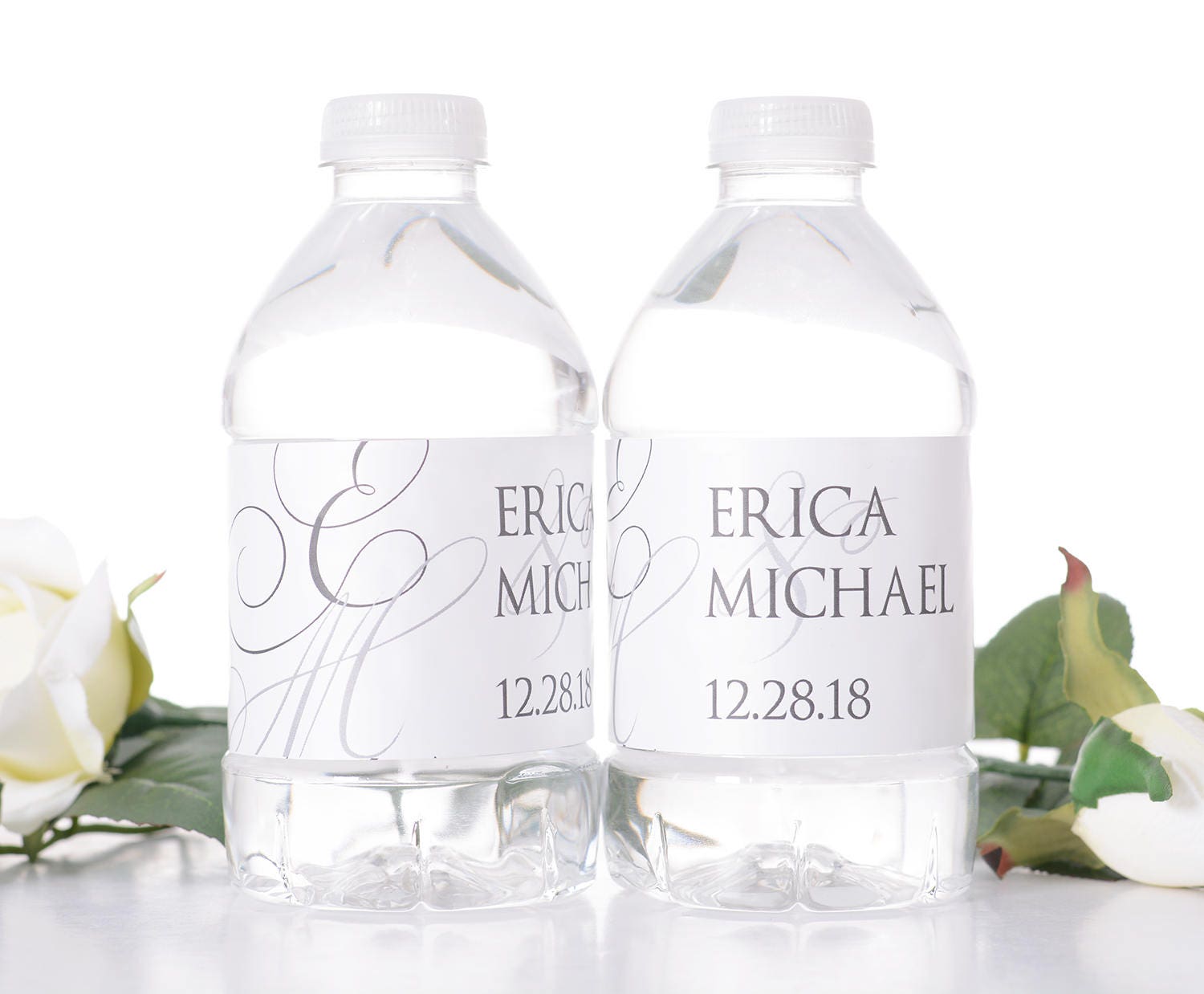 Elegant Wedding Water Bottle Labels - Monogram Waterproof For Weddings Design Wdiw-257