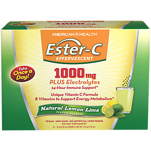 Ester-C Effervescent Plus Electrolytes - Vitamin C for Immune Support- 1,000 MG - Lemon Lime (21 Single Serving Packets)