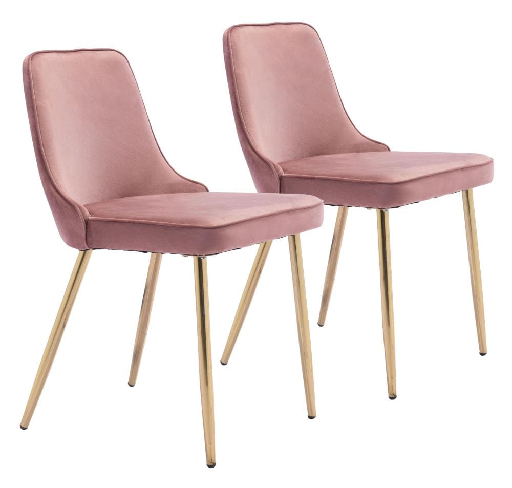 Zuo Modern Set of 2 Merritt Contemporary/Modern Polyester/Polyester Blend Upholstered Dining Side Chair (Metal Frame) in Pink | 101080