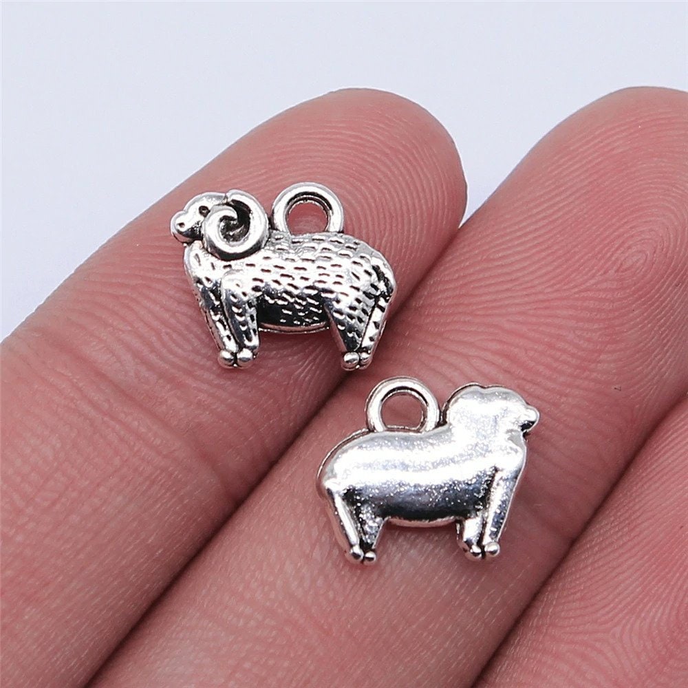 10 Ram Charms, Antique Silver Tone Charms | J-219