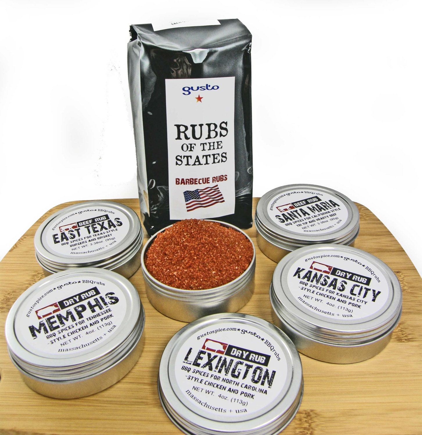 Deluxe Gusto Spice's =Rubs Of The States Or Rubs The South= Barbecue Spice Gift Set For Bbq Master