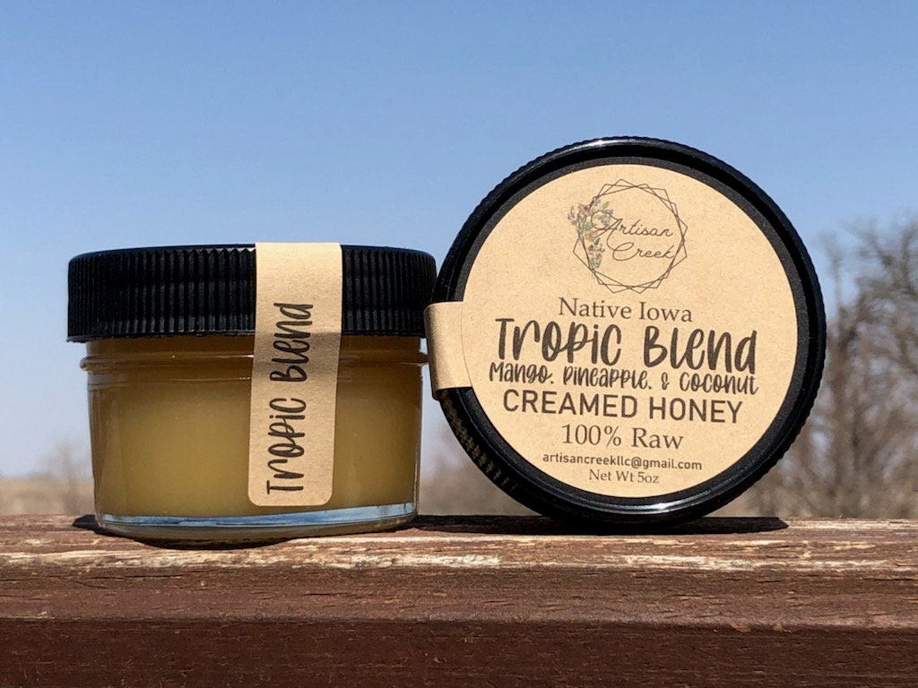 Tropic Blend Creamed Honey - All Natural, Raw, Unfiltered, Small Batch Flavored -Mango Pineapple Coconut