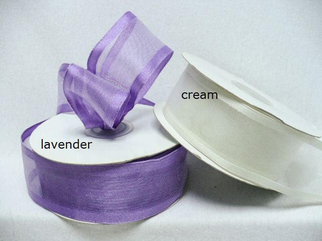 Lavender, Cream Woven Cotton Blend Copper Wired Ribbon, Ribbon 1.5 X10 Yards