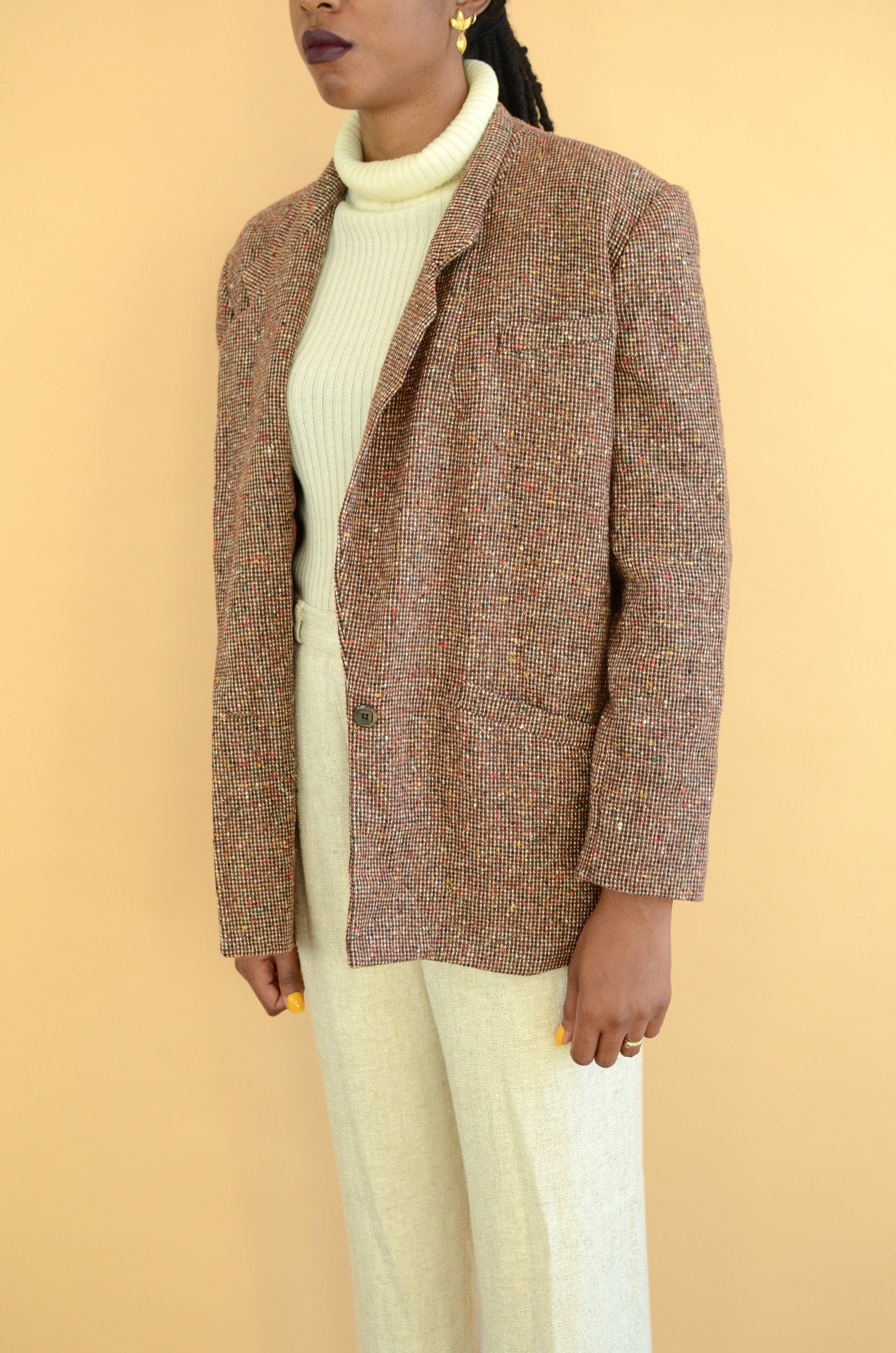 Vintage Brown Donegal Tweed Wool Blend Blazer