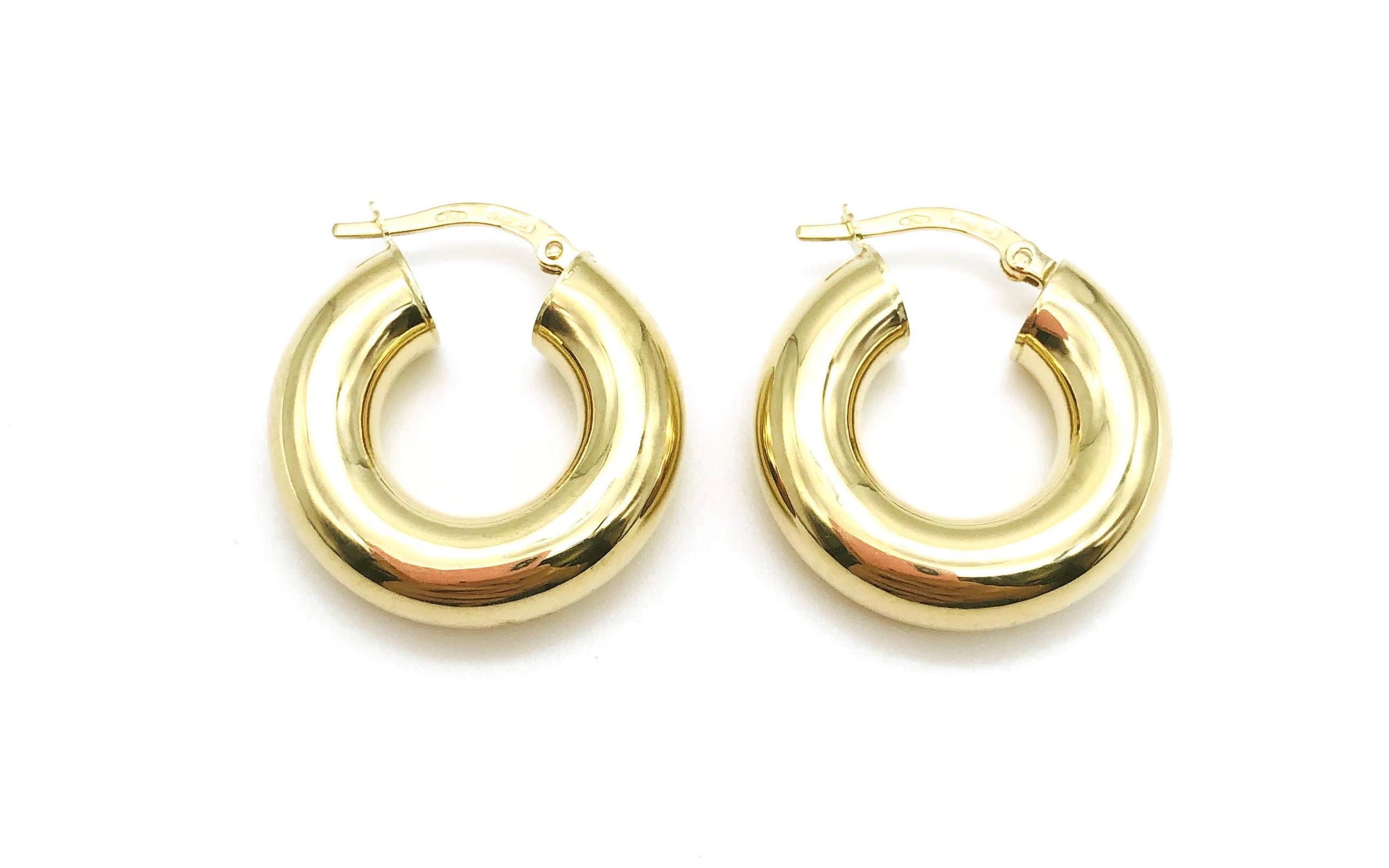 18K Yellow Gold Hoop Earrings Hoops Dainty Polished Italian Chubby Gift For Her Made in Italy