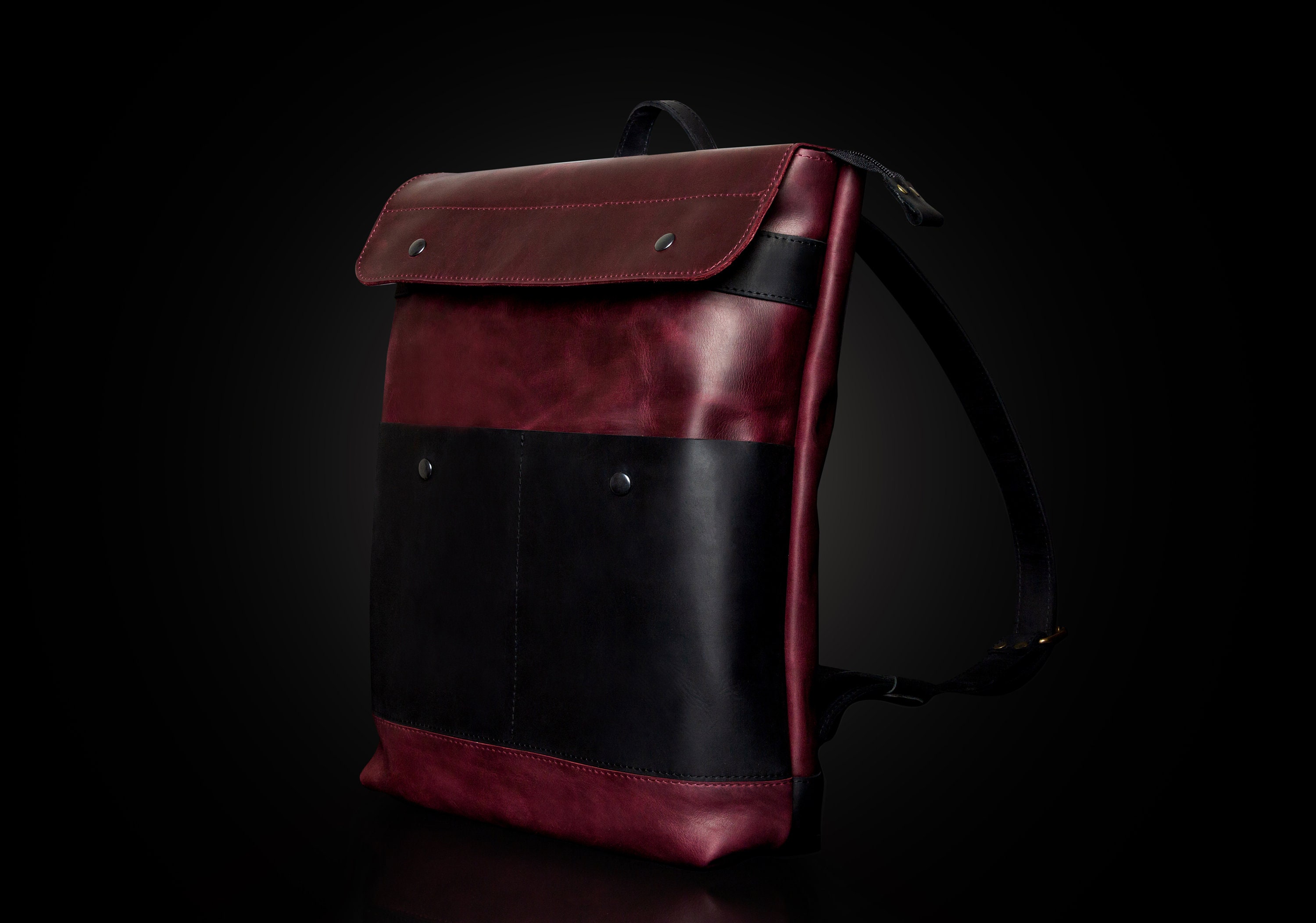 Burgundy Leather Backpack For Women - Scandinavian Style Laptop Rucksack Vintage Look Handbag