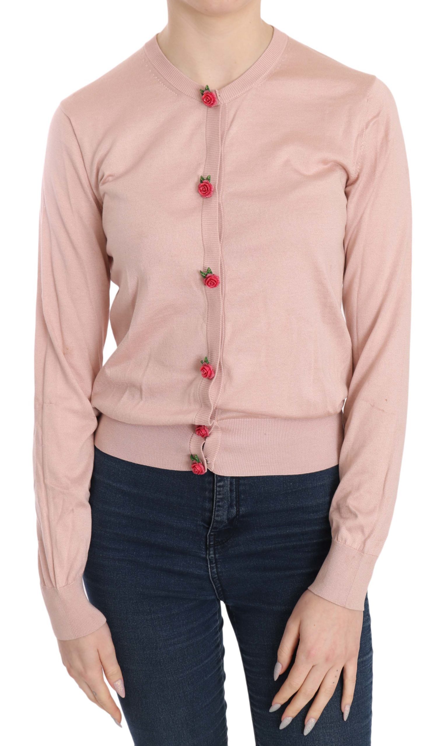 Dolce & Gabbana Women's Roses Silk Cardigan Pink TSH3646 - IT42|M