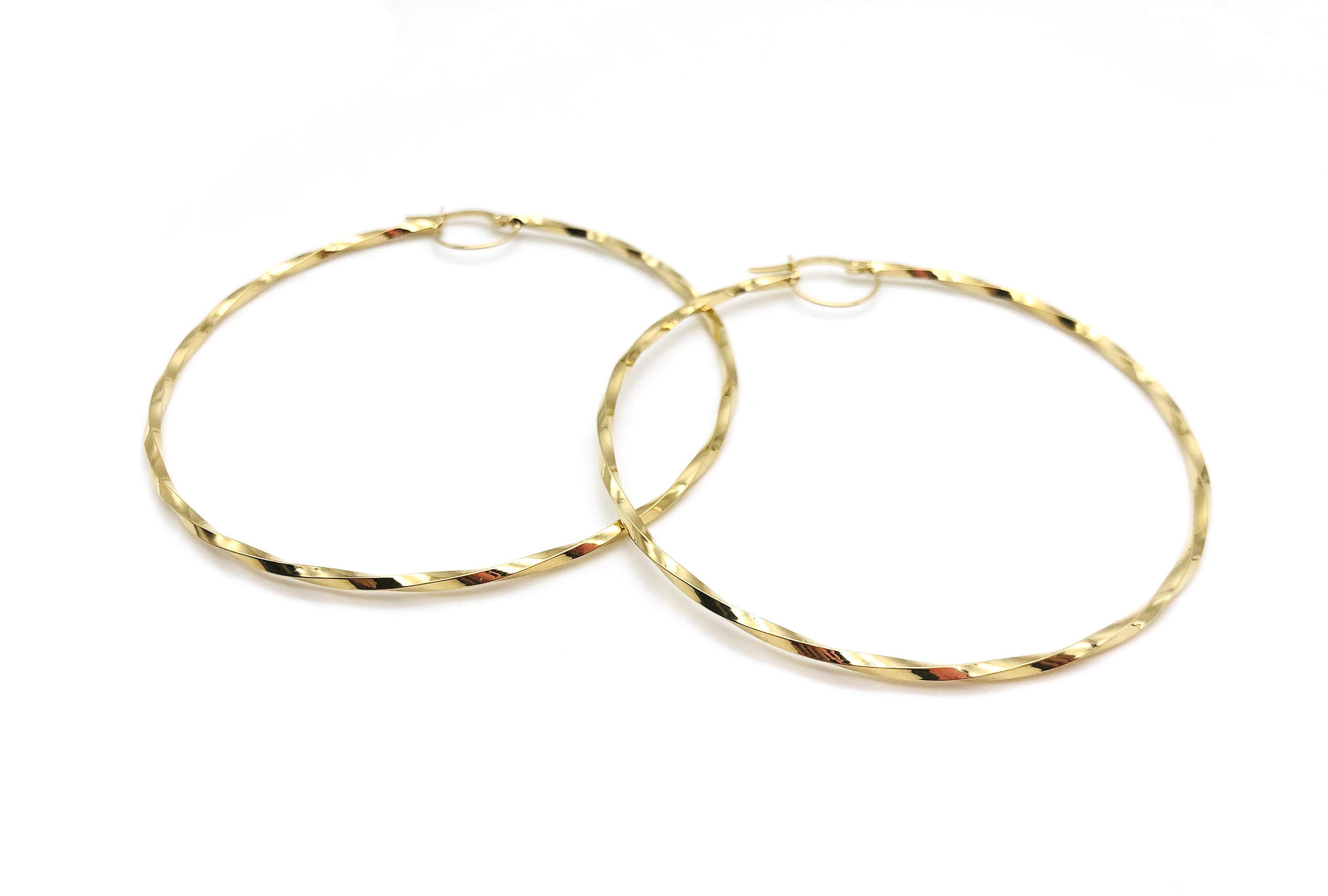 18K Gold Twisted Hoop Earrings Italian Hoops Dainty Large