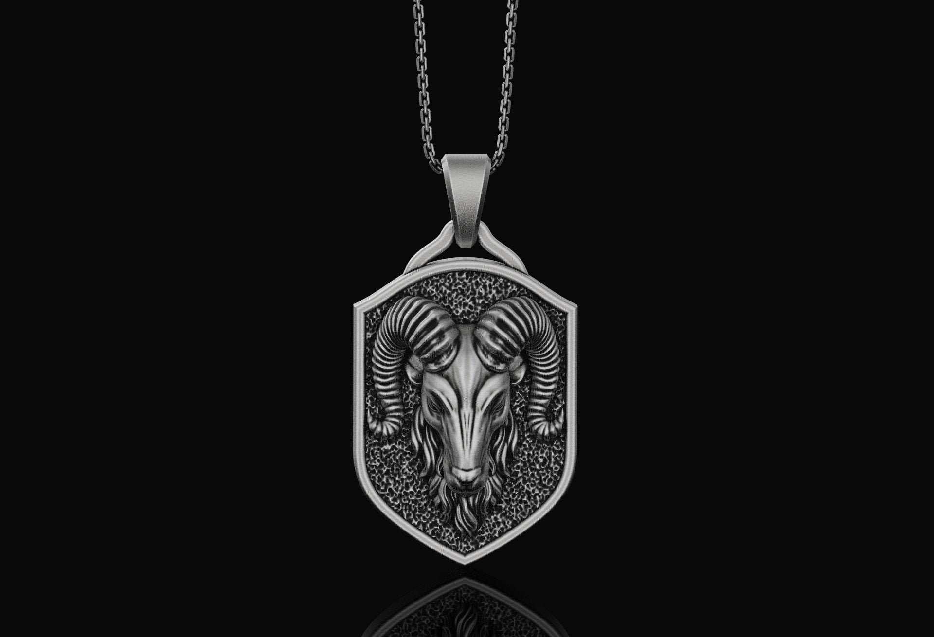 Gothic Ram Head Pendant Astrology, Horoscope, April Birthday Gift For Her, Him Goat Charm Necklace Silver Aries Jewelry