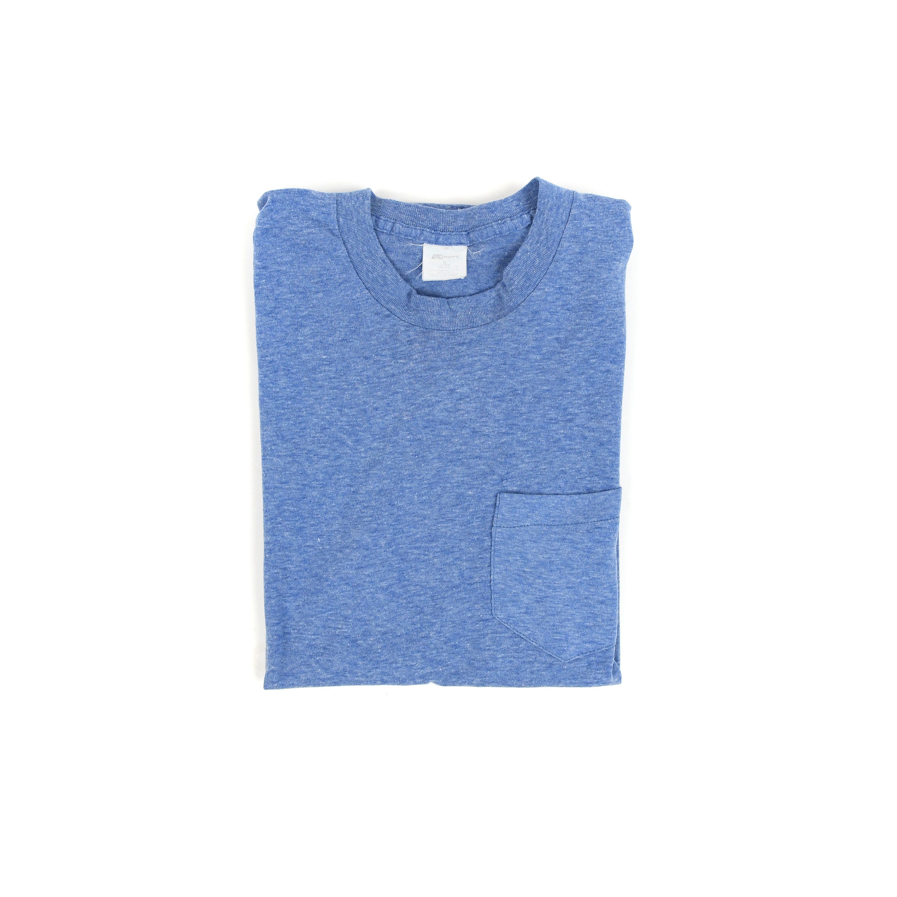 Vintage 70S Dust Blue 50/50 Cotton Blend Solid Plain Blank Pocket T Shirt Tee