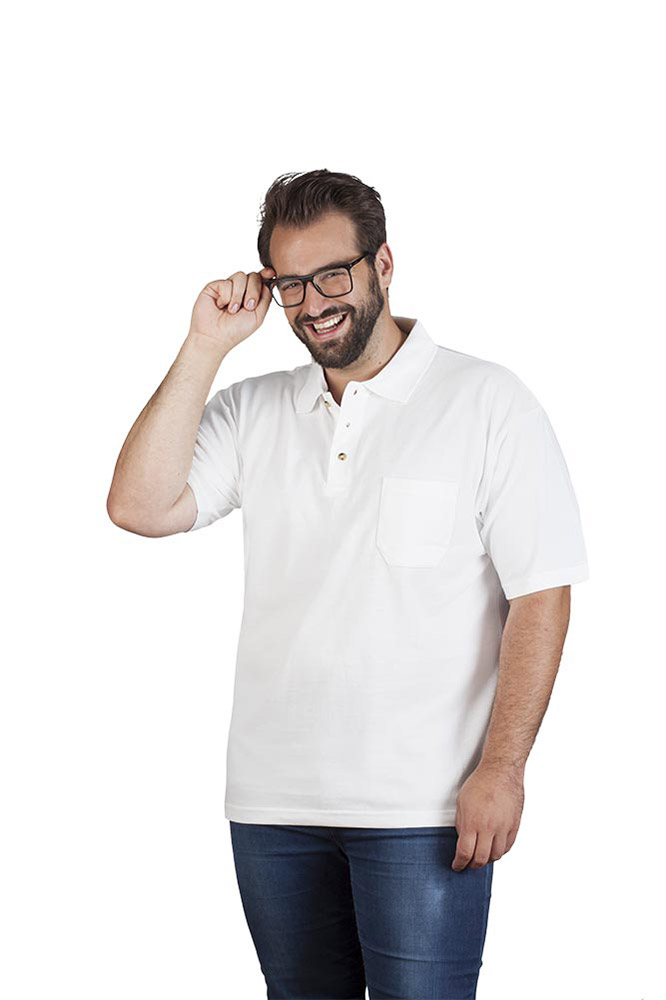 Heavy Poloshirt mit Brusttasche Plus Size Herren, Weiß, XXXL