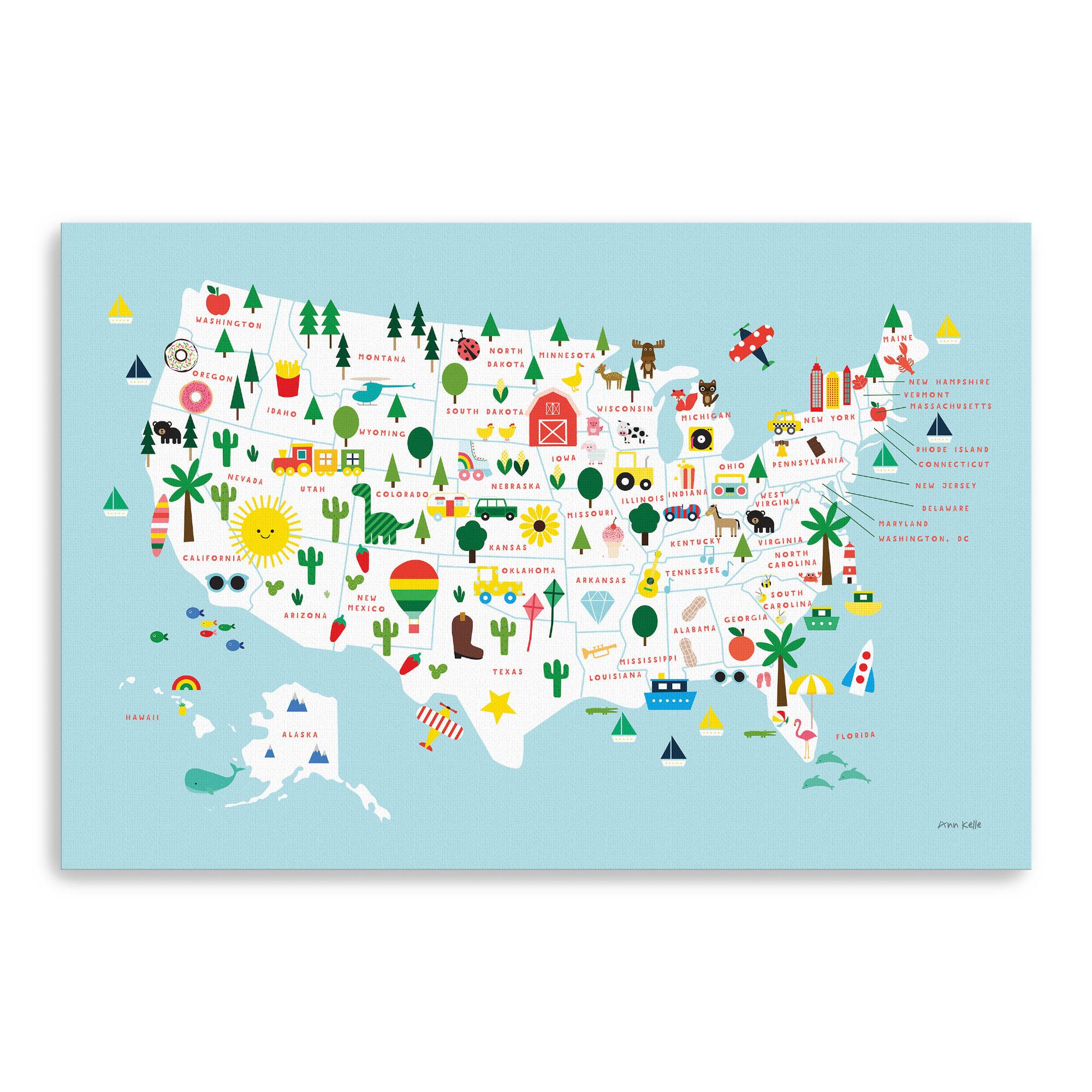 Fun USA Map By Ann Kelle Canvas Wall Art: Multi - Medium by World Market