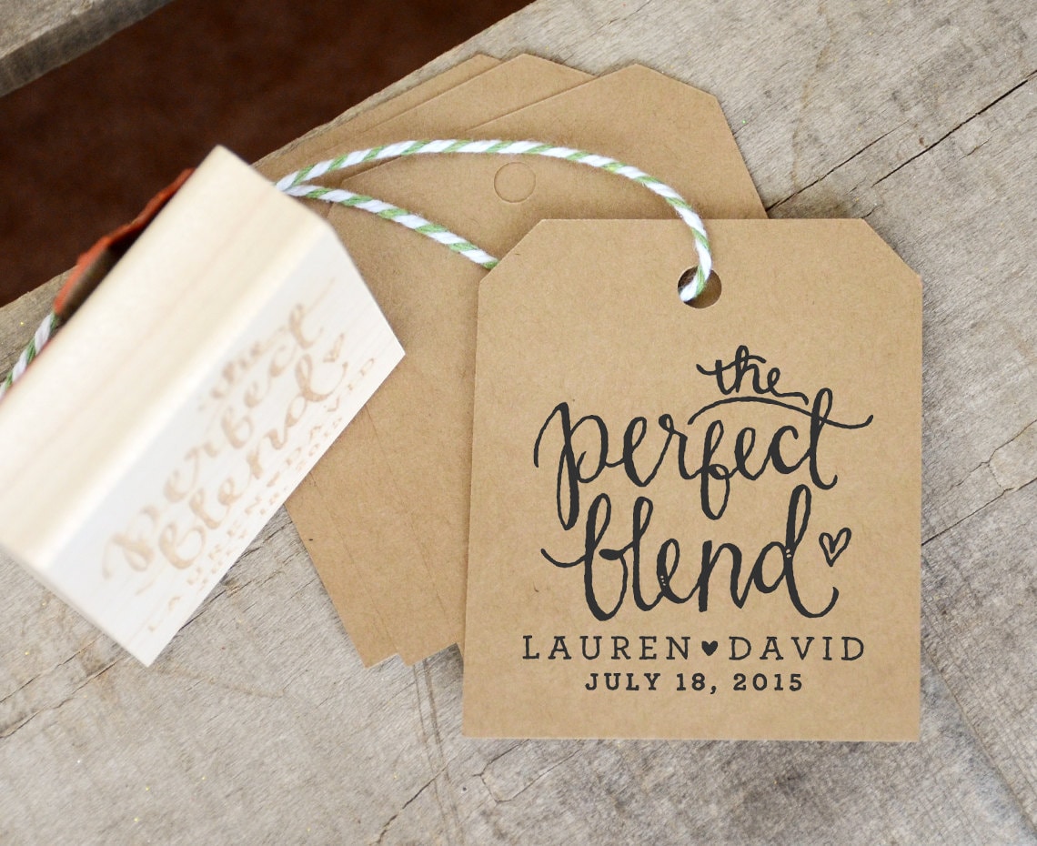 The Perfect Blend Wedding Favor Rubber Stamp, Personalized Stamp For Coffee, Espresso Beans, Or Tea Bags