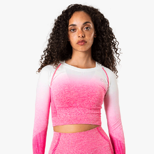 ICIW Ombre Seamless L/S Crop Top, Perfection Pink