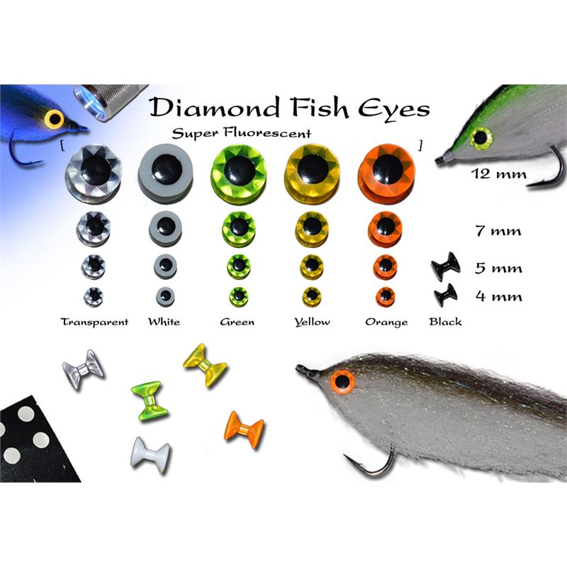 Diamond Fish Eyes - Black 4mm Super Fluorescent fiskeøyne 16 stk