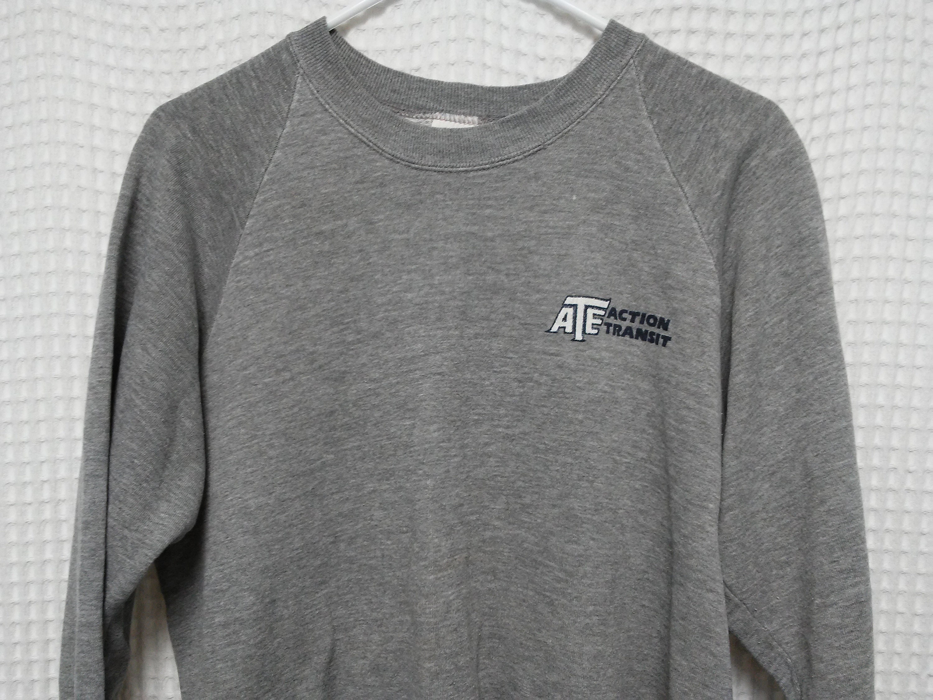 Vintage Tri Blend Heathered Gray Sweatshirt 80S 90S Buttery Soft M/L Made in Usa Grunge Skate Punk Action Transit School Bus Double Sided
