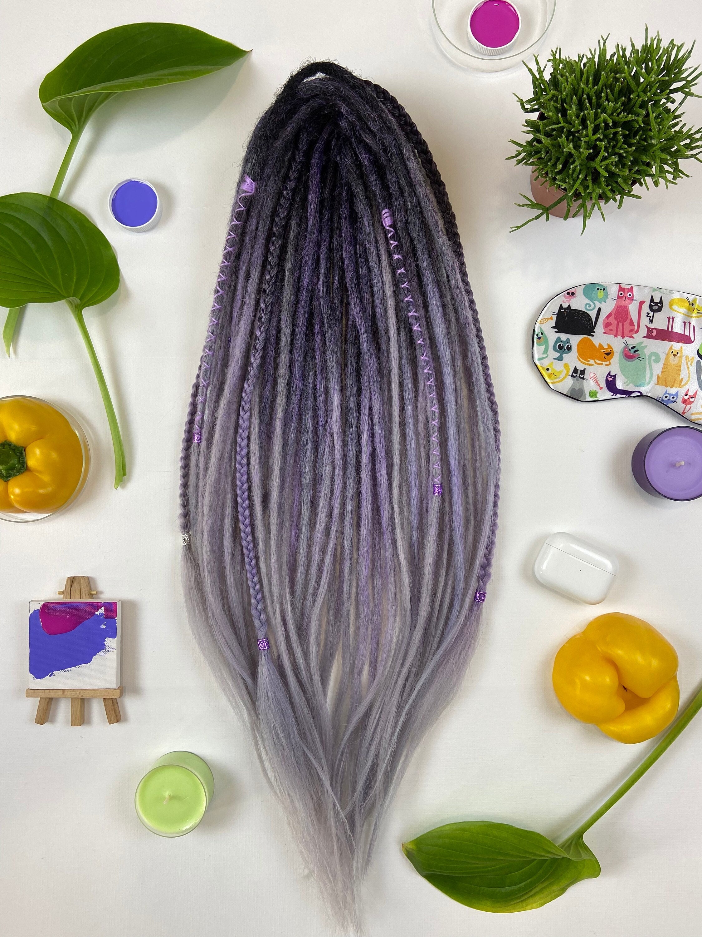 Dark Lavender/Rich Dark Ombre Blends Smoothly With An Ashy Blond Combined Graceful Tones