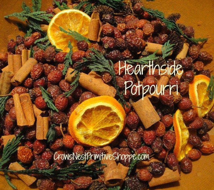 Hearthside Potpourri Blended With Rosehips, Berries, Spices, Cinnamon, Greens, Cedar, Organic Sliced Oranges, Scented Your Choice Fragrance