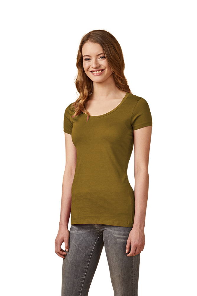 X.O Deep Scoop T-Shirt Damen, Olivegrün, L