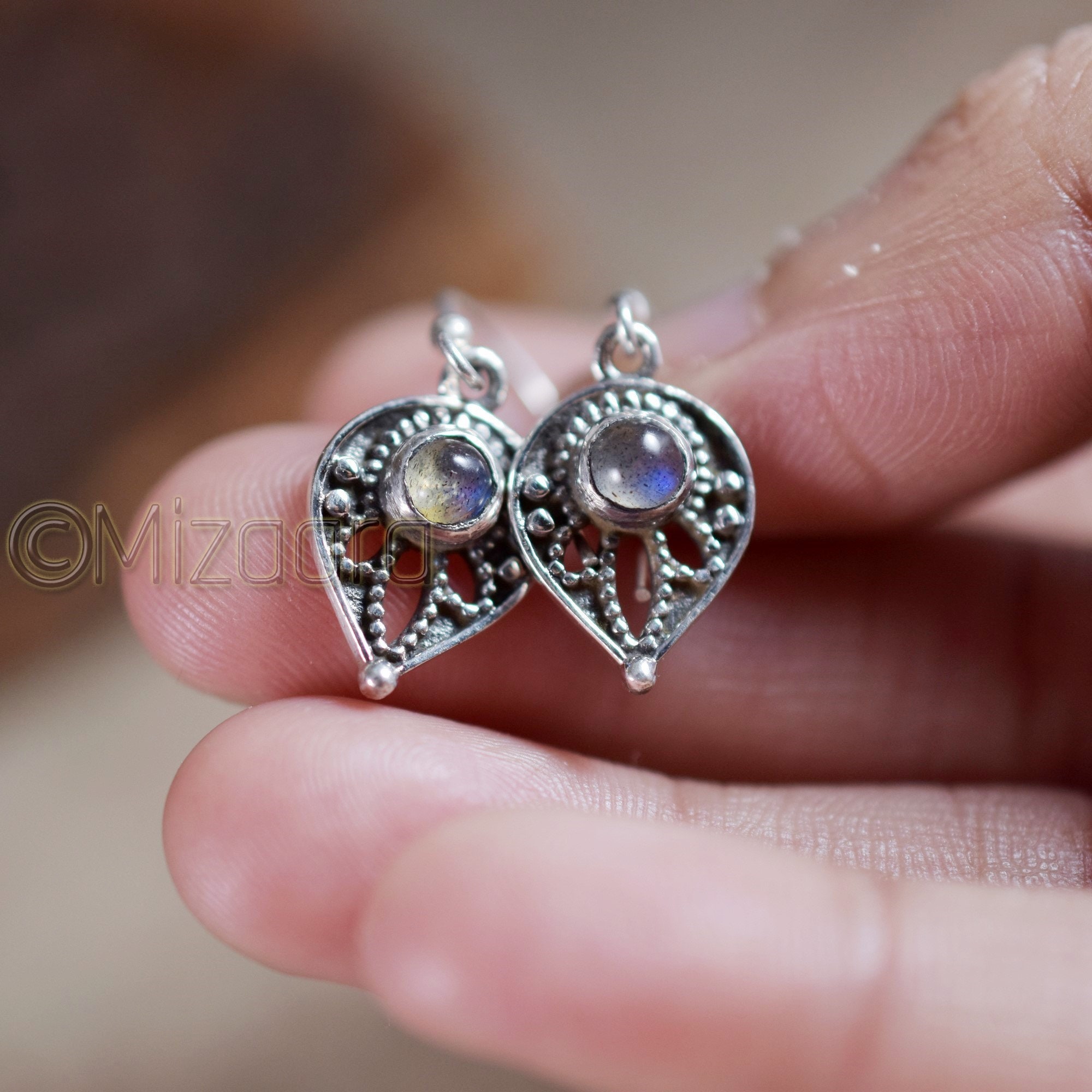 Labradorite Cute Earring Sterling Silver Oxidized Drop Women's Gift For Girls Everyday Wear