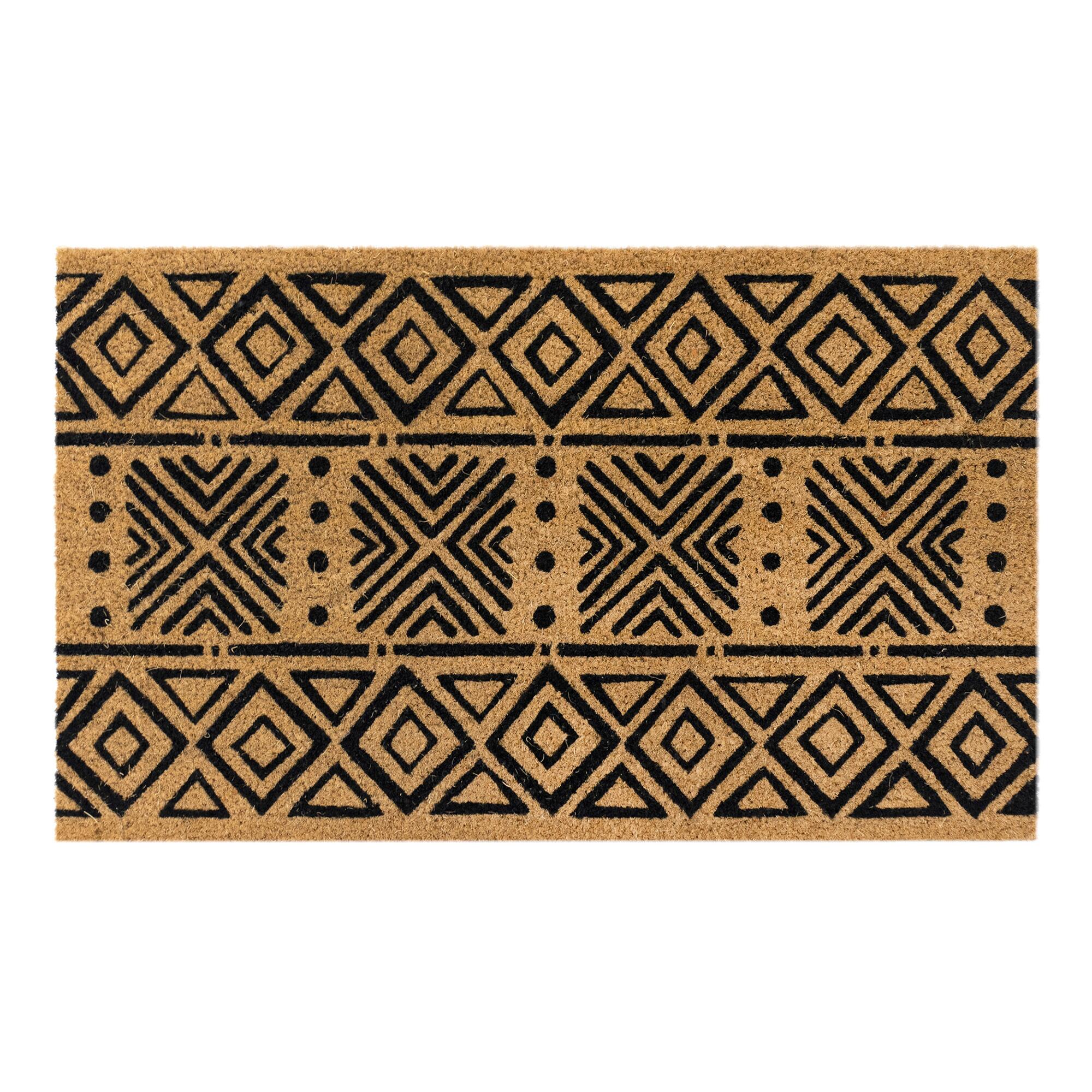 Natural And Black Geometric Mud Cloth Coir Doormat by World Market
