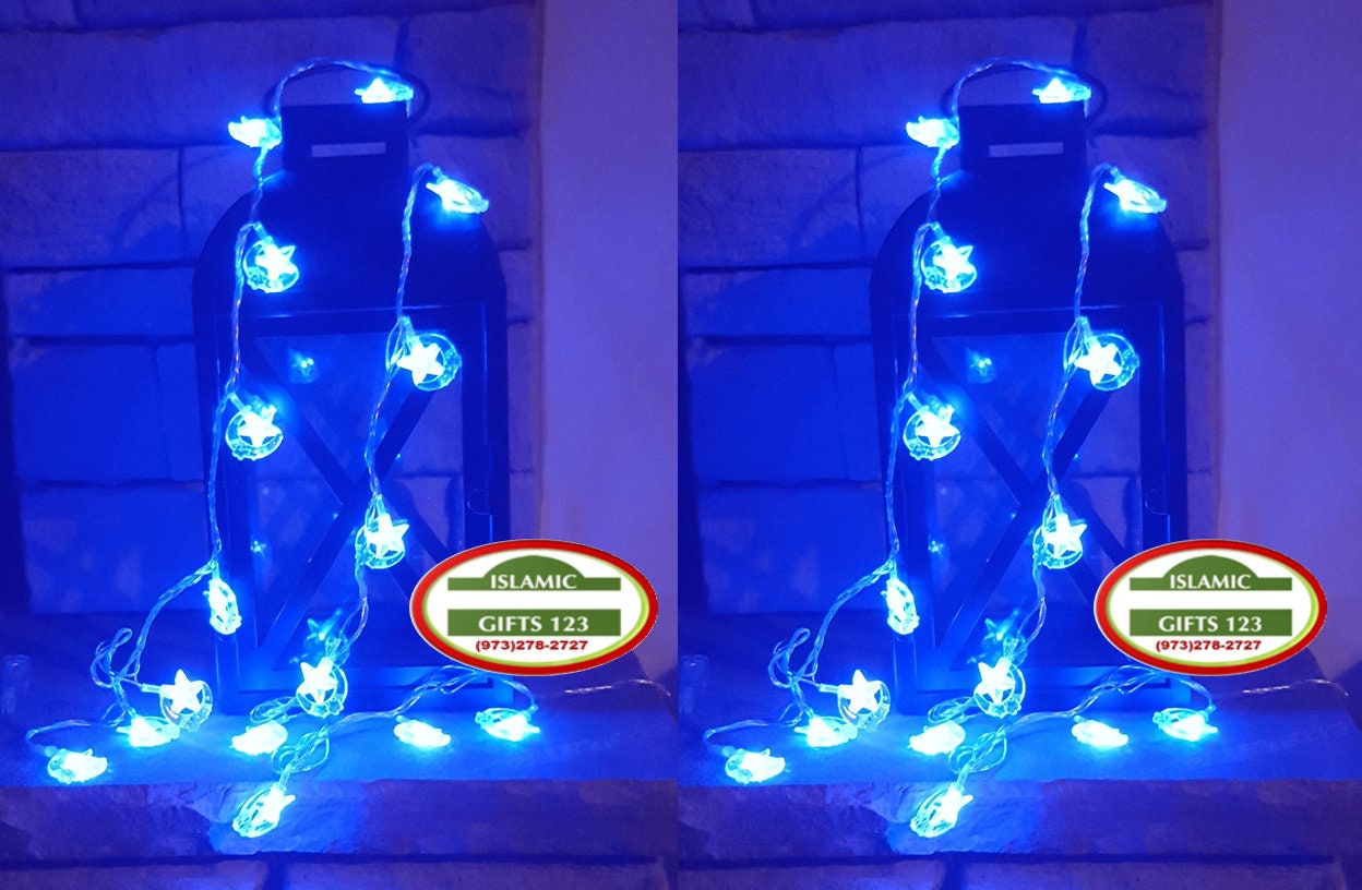 Ramadan Lights Decor Blue String Hilalstar/Moonfast Deliverymuslim Holiday Gift Wholesale Islamic Gifts Iftar Party Eid