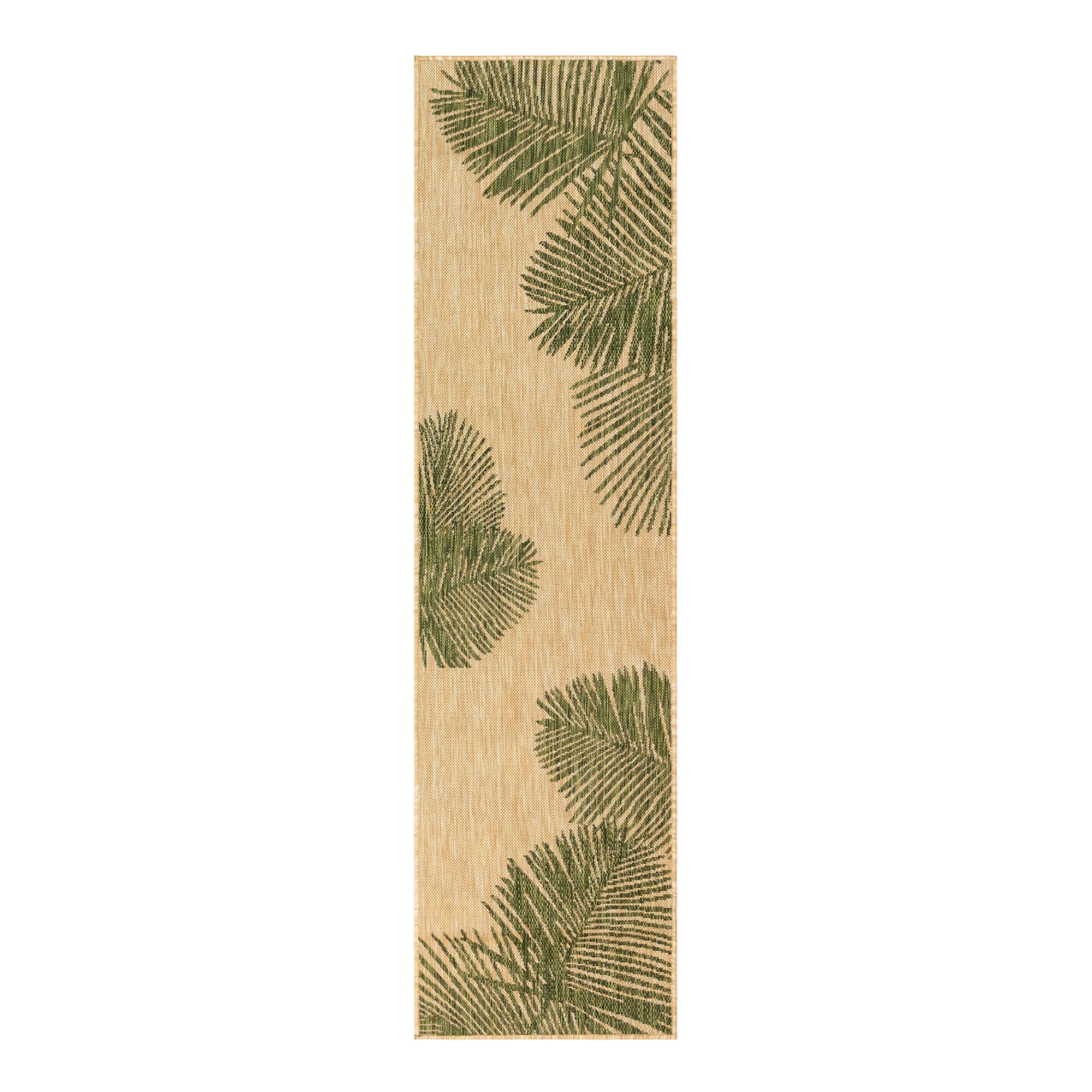 Natural and Green Palm Leaves Indoor Outdoor Patio Floor Runner by World Market