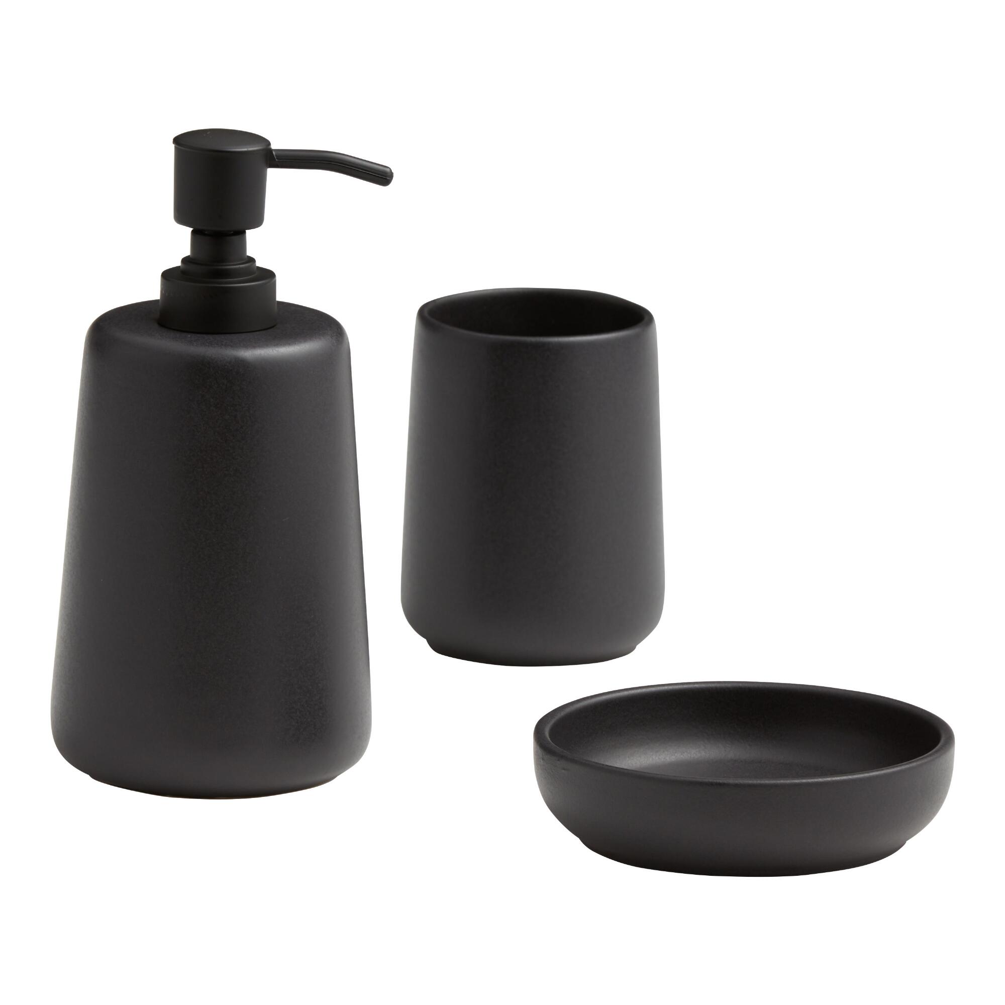 Matte Black Ceramic Bathroom Accessories Collection by World Market