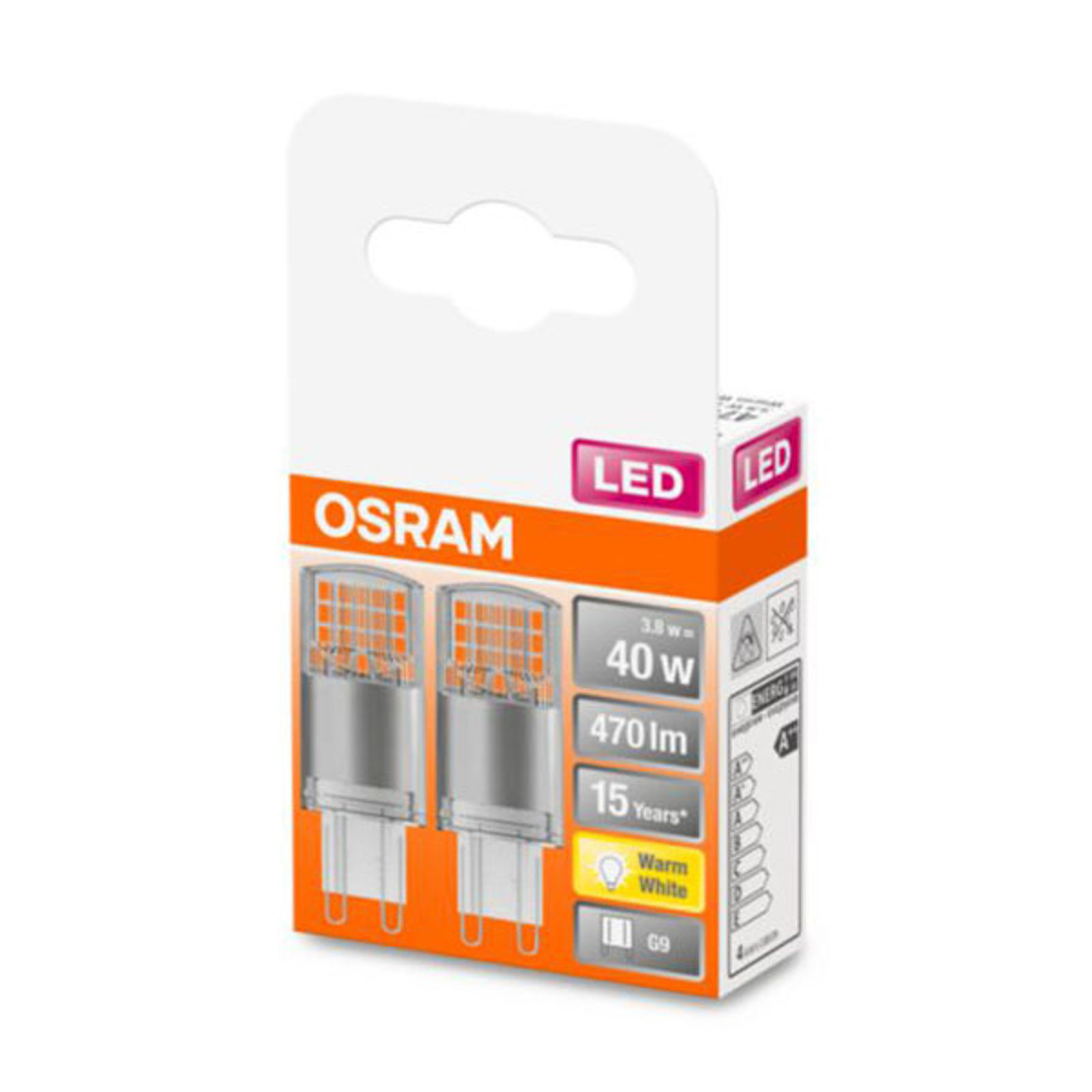 OSRAM kaksikantainen LED-lamppu G9 3,8W 2700K 2kpl