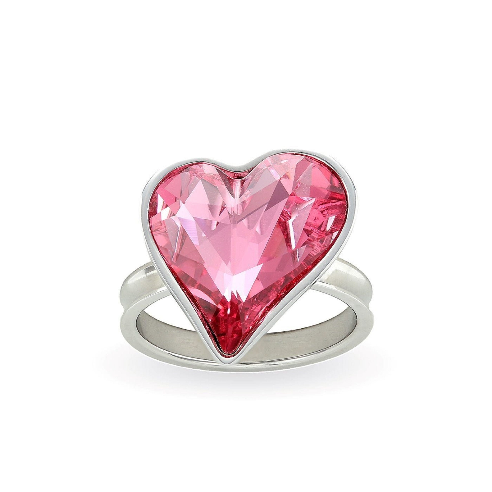 Swarovski Pink Heart Ring Big Sparkly Crystal Shaped Cocktail Statement Handmade Romantic Gift For Women