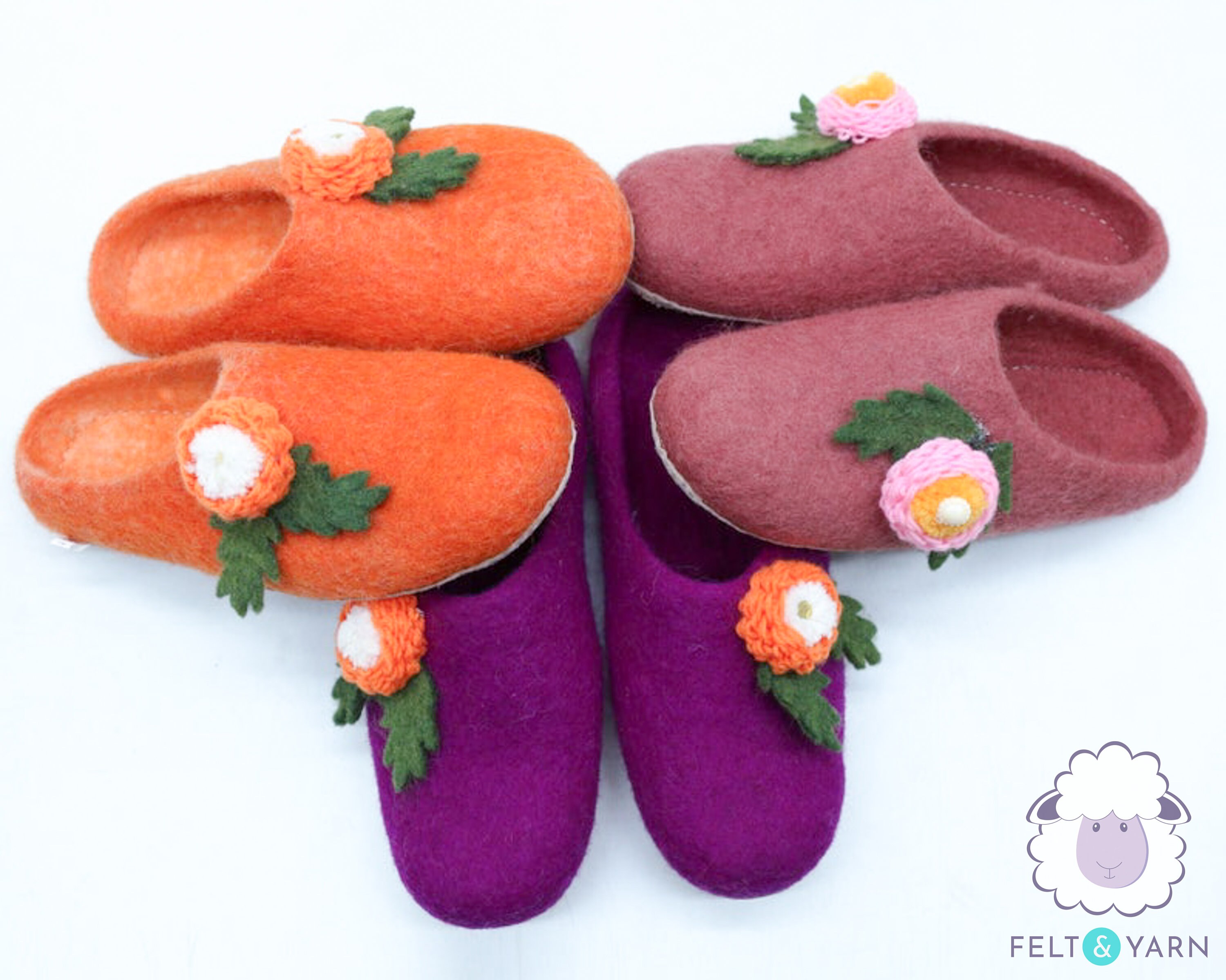 35Eu-46Eu Wool Felt Slipper | Handmade Floral Unisex Fair Trade 100% & Free Shipping