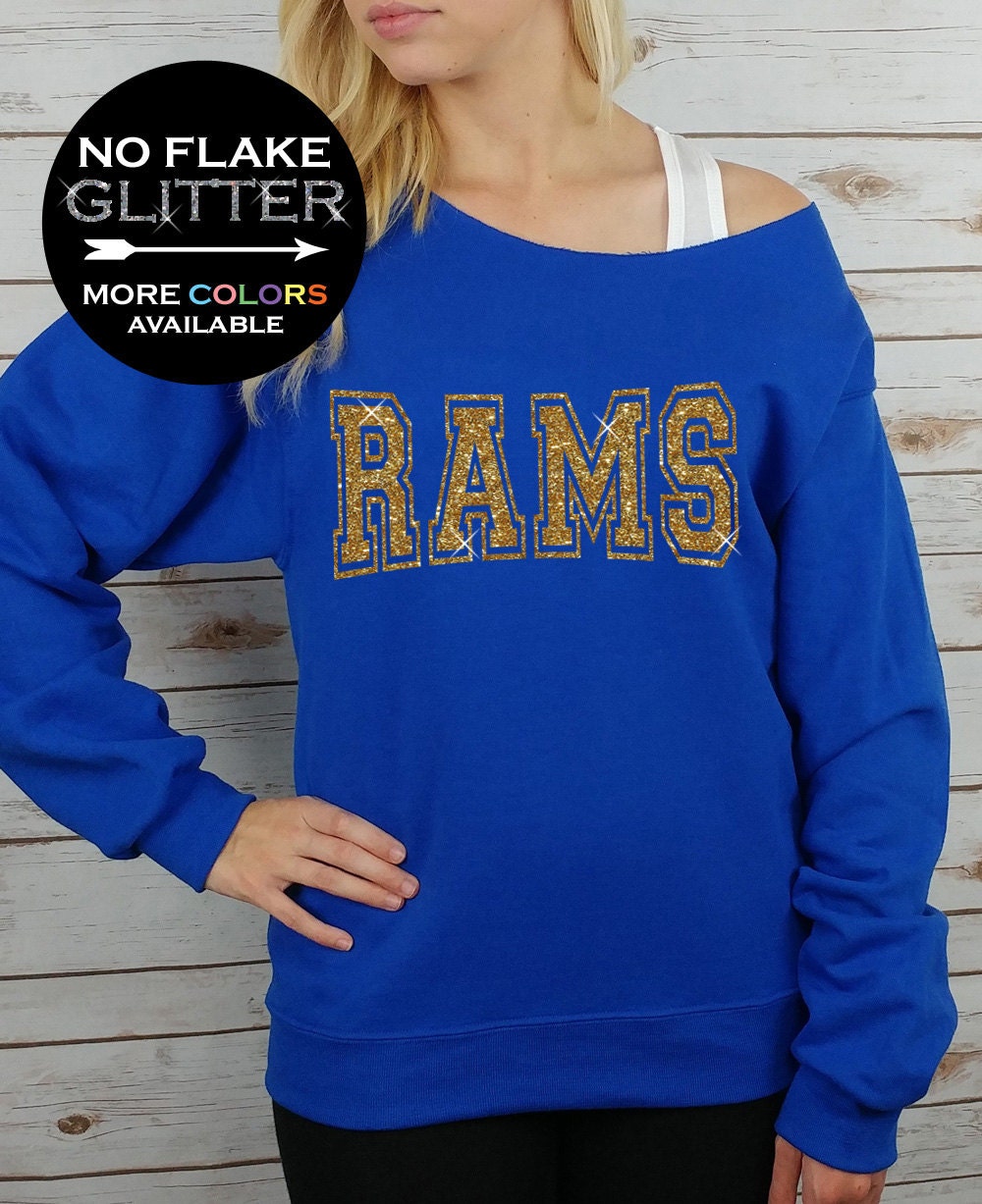 Rams Sweatshirt Off-Shoulder Raw Edge // Choose Your Colors Rams Football, Baseball, Football Jersey, Long Sleeve Shirt