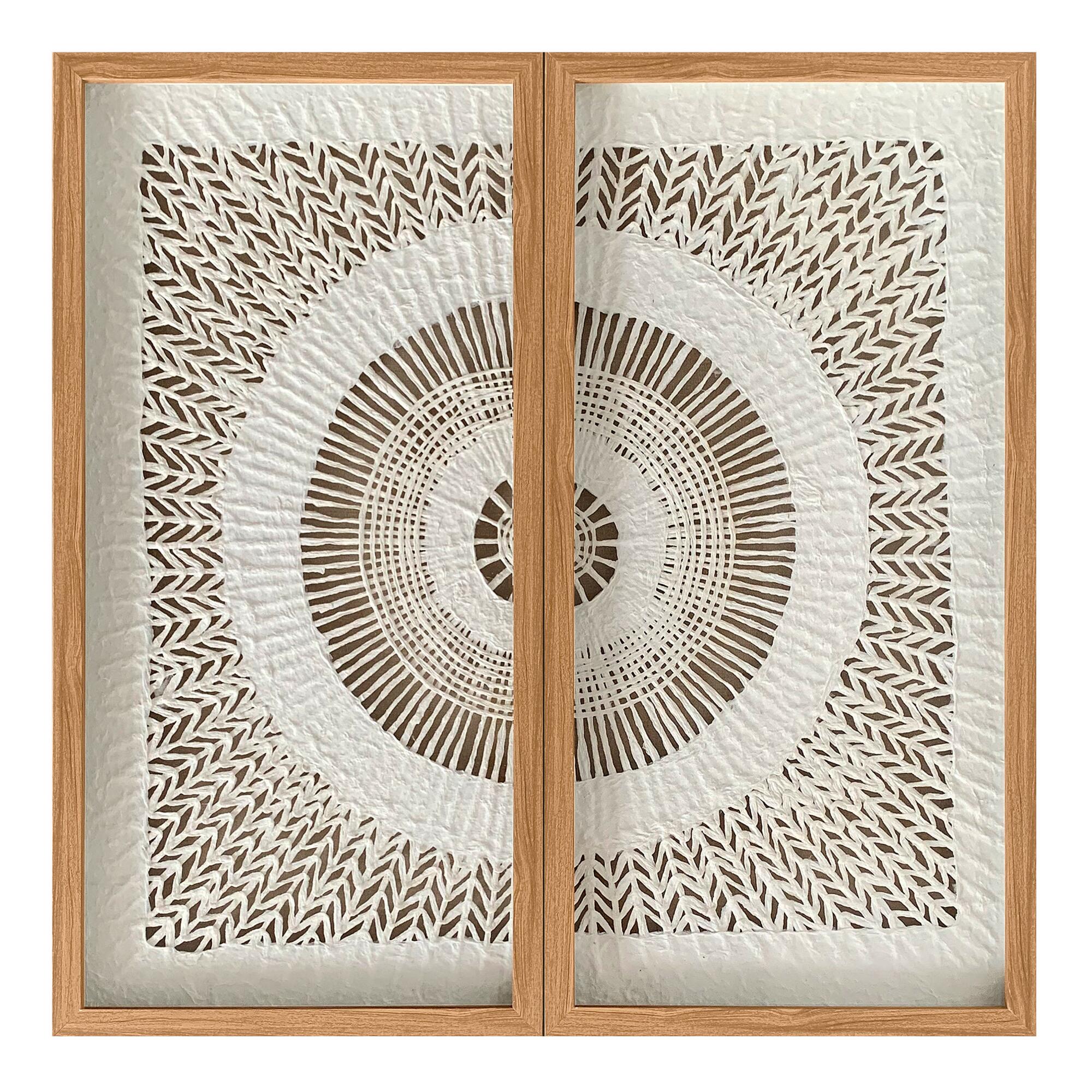 Rice Paper Circle Diptych Shadow Box Wall Art 2 Piece: White/Natural - Medium by World Market