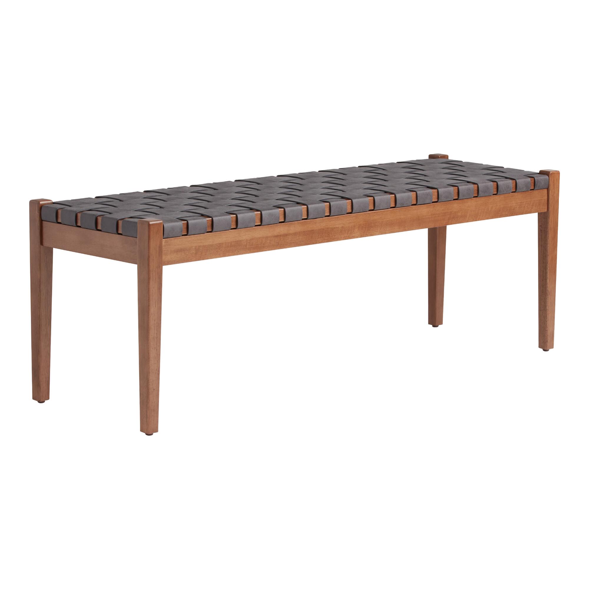 Dark Gray Faux Suede Strap Camden Dining Bench: Brown/Gray/Wood - Faux Leather by World Market