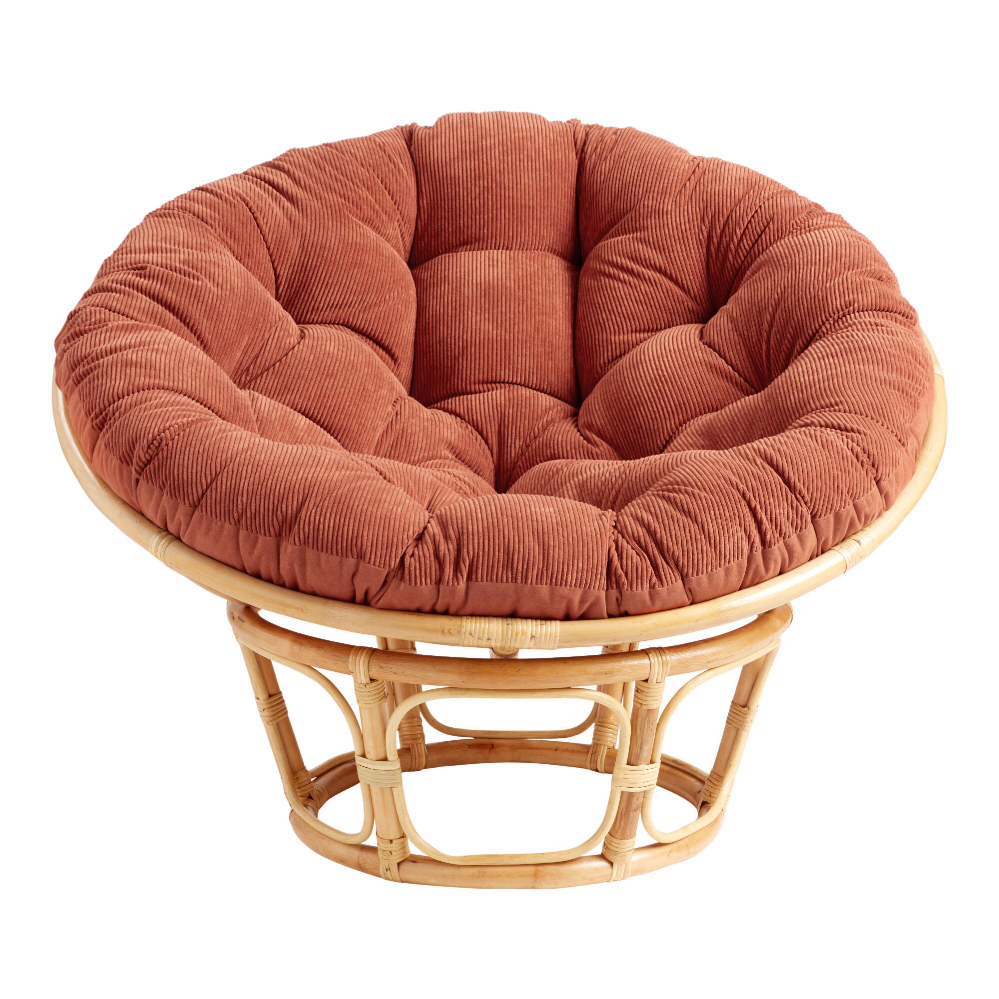 Terracotta Velvet Corduroy Papasan Cushion: Rust - Cotton - 58" Round by World Market