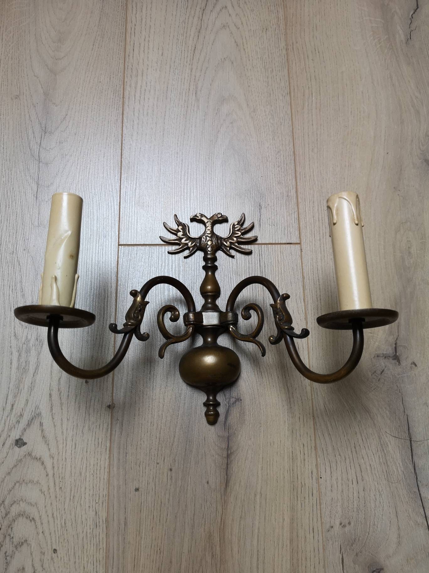Ramp With 2 Arms - Eagle Open Wings Deco Spherical Plate Wall Candlestick Hall Lighting
