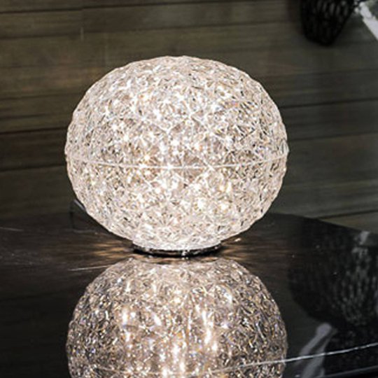 Pallonmuotoinen LED-pöytävalaisin Planet, läpinäk.