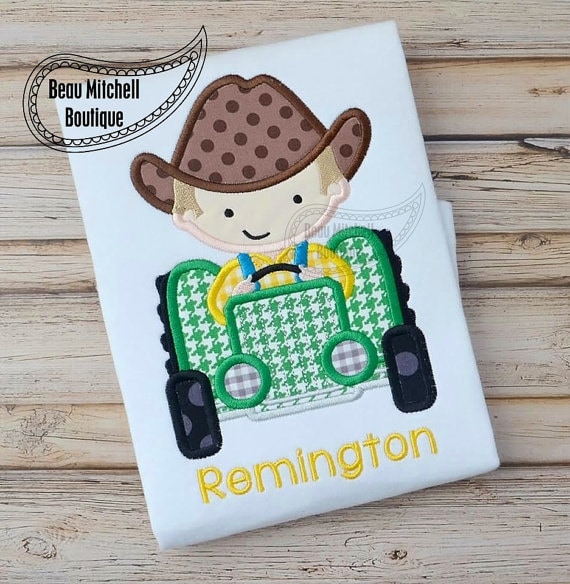 Personalized Tractor Girl Or Boy Applique Shirt Bodysuit For