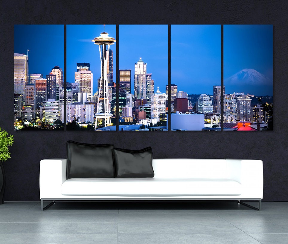 Seattle Panoramic Canvas Print, Photo, Art, Skyline, Wall Art