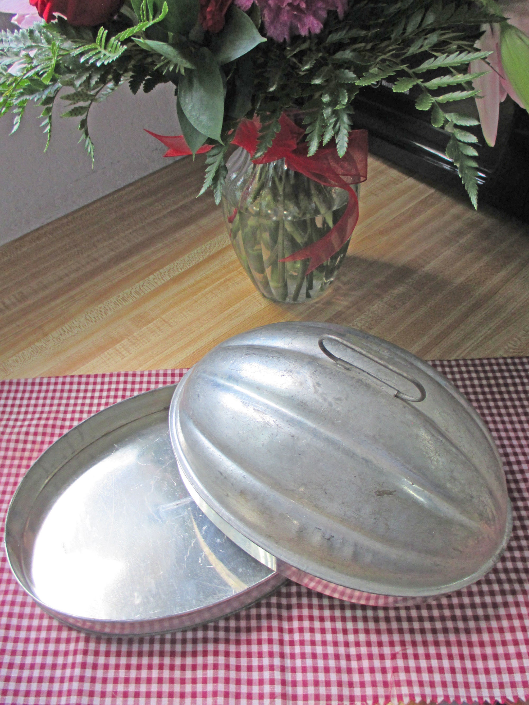 Antique, Melon Primitive Tin 2 Piece English Pudding Mold-Great Patina - Wall Hanger-Baking, Ice Cream, Jello, Aspic, Many Uses-Estate Find