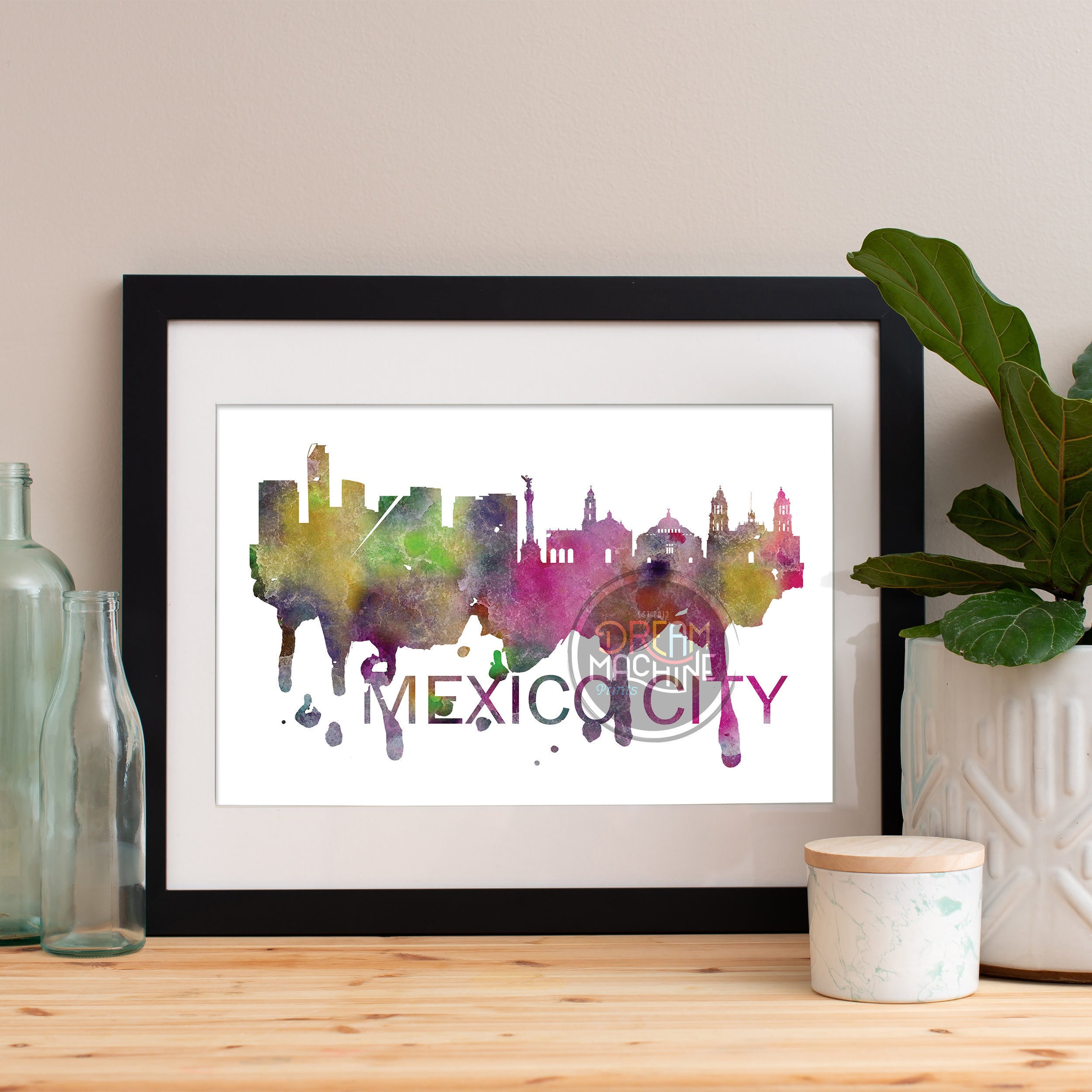 Mexico City Watercolor Skyline, Art, Poster, Print