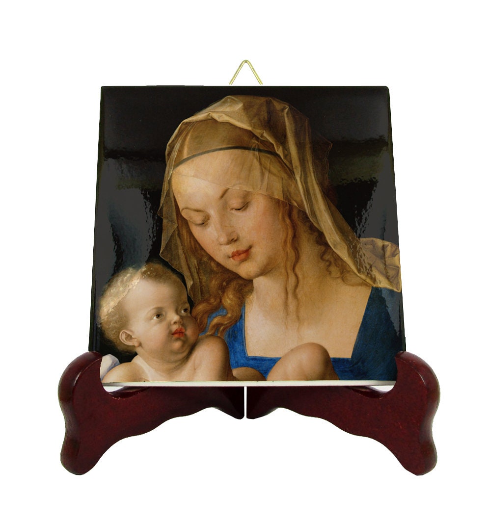 Gift For Catholic - Virgin & Child With A Pear By Albrecht Drer Religious Icon On Ceramic Tile Holy Art Handmade