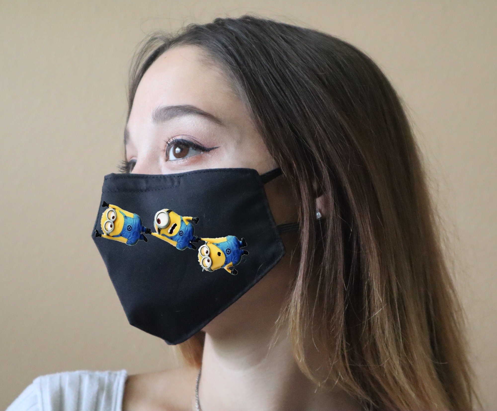 Handmade Cotton Blend Customizable Face Masks With Adjustable Ear-Loops - Minions