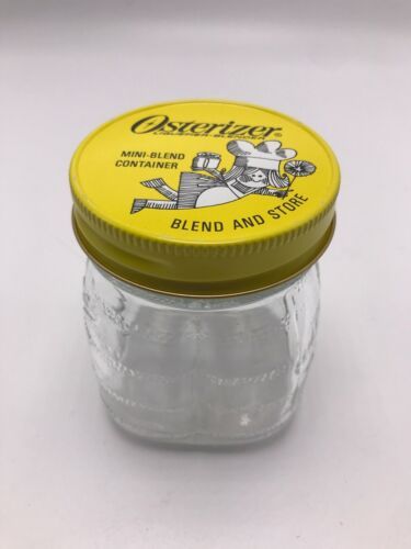 Osterizer Glass Mini-Blend Container Jar Blend and Store 8 Ounce Yellow Lid Vtg