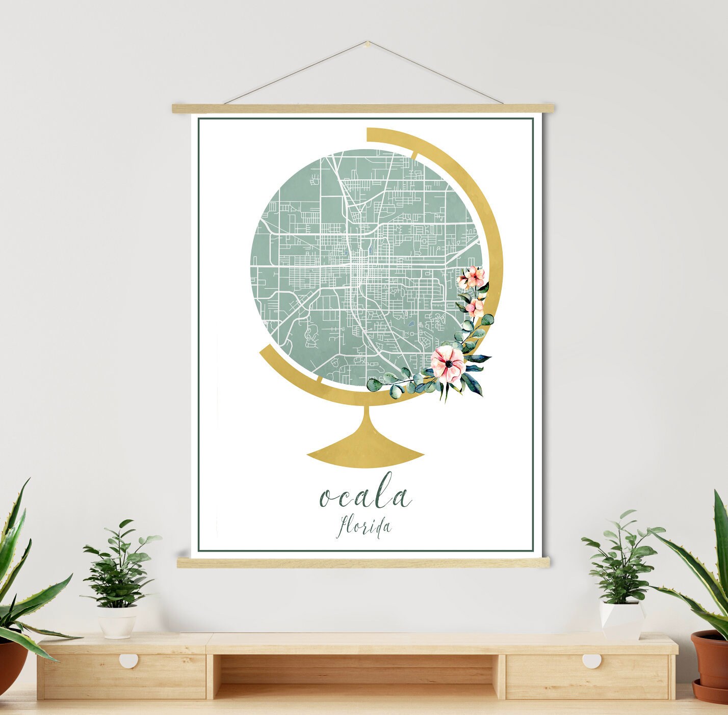 Ocala Florida Globe Street Map | Hanging Canvas Of Printed Marketplace