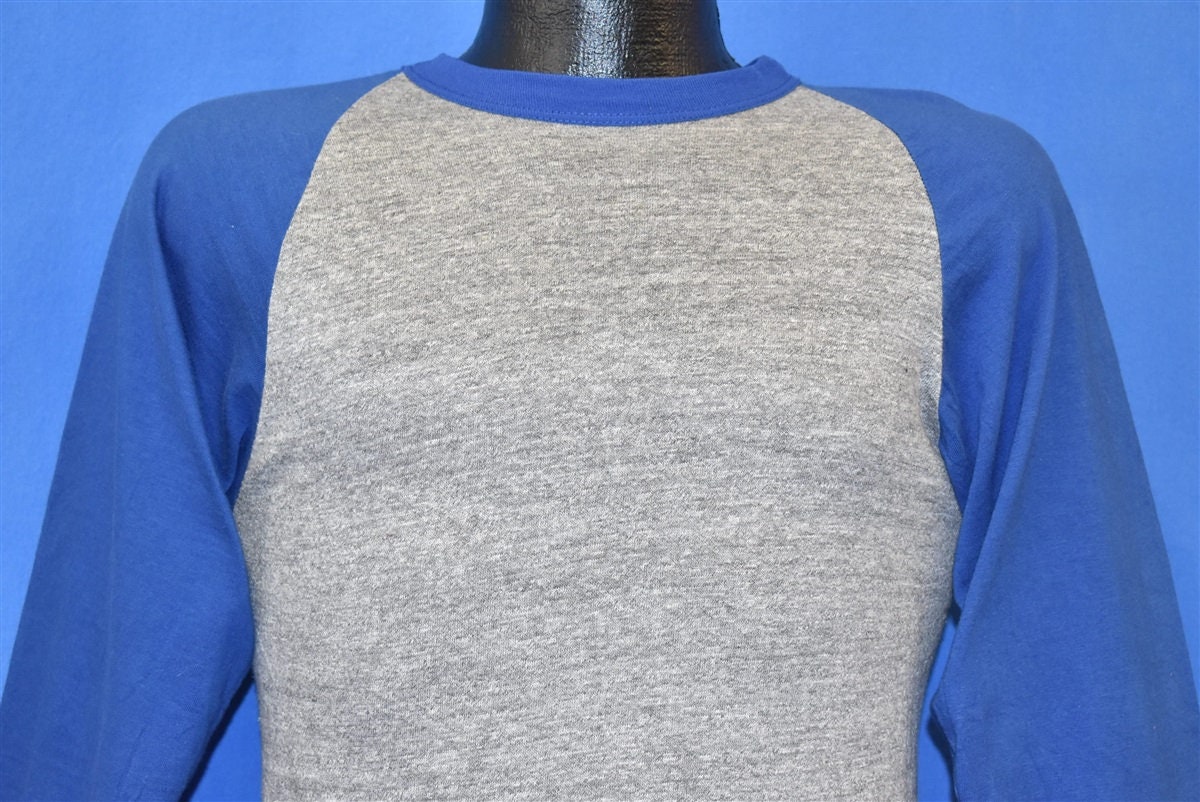 80S Blank Rayon Tri Blend Heathered Gray Blue Jersey T-Shirt Small