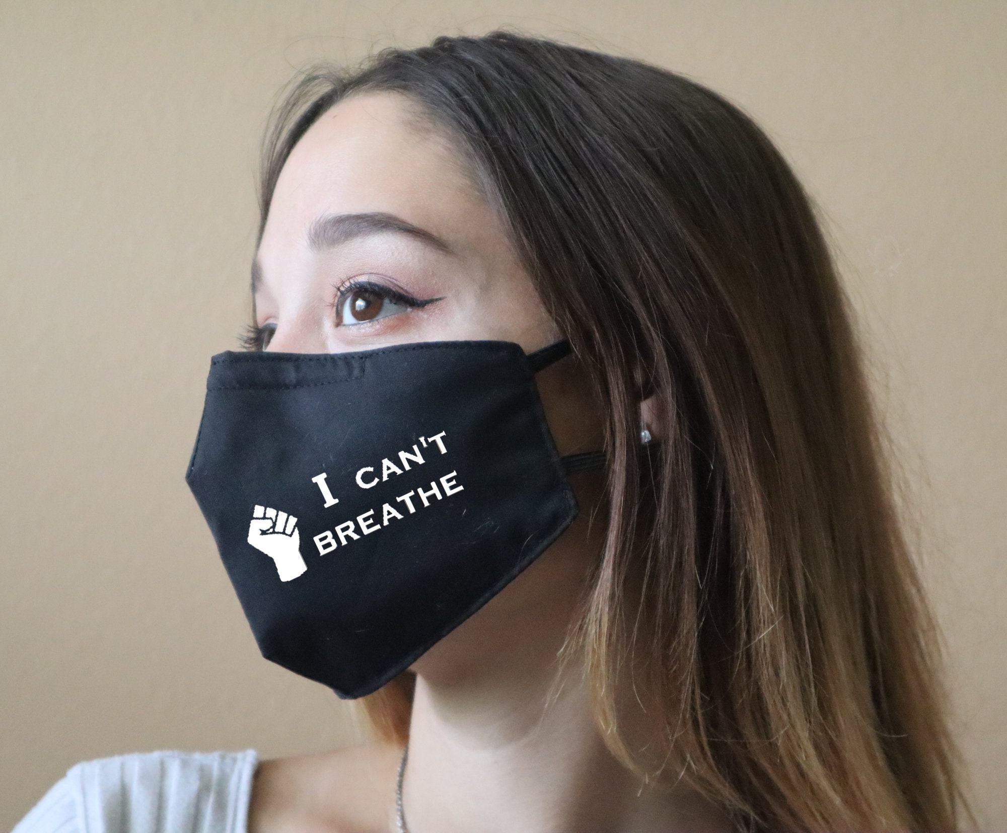 Handmade Cotton Blend Customizable Face Masks With Adjustable Ear-Loops - I Can't Breath Adult Small 8 X 5"