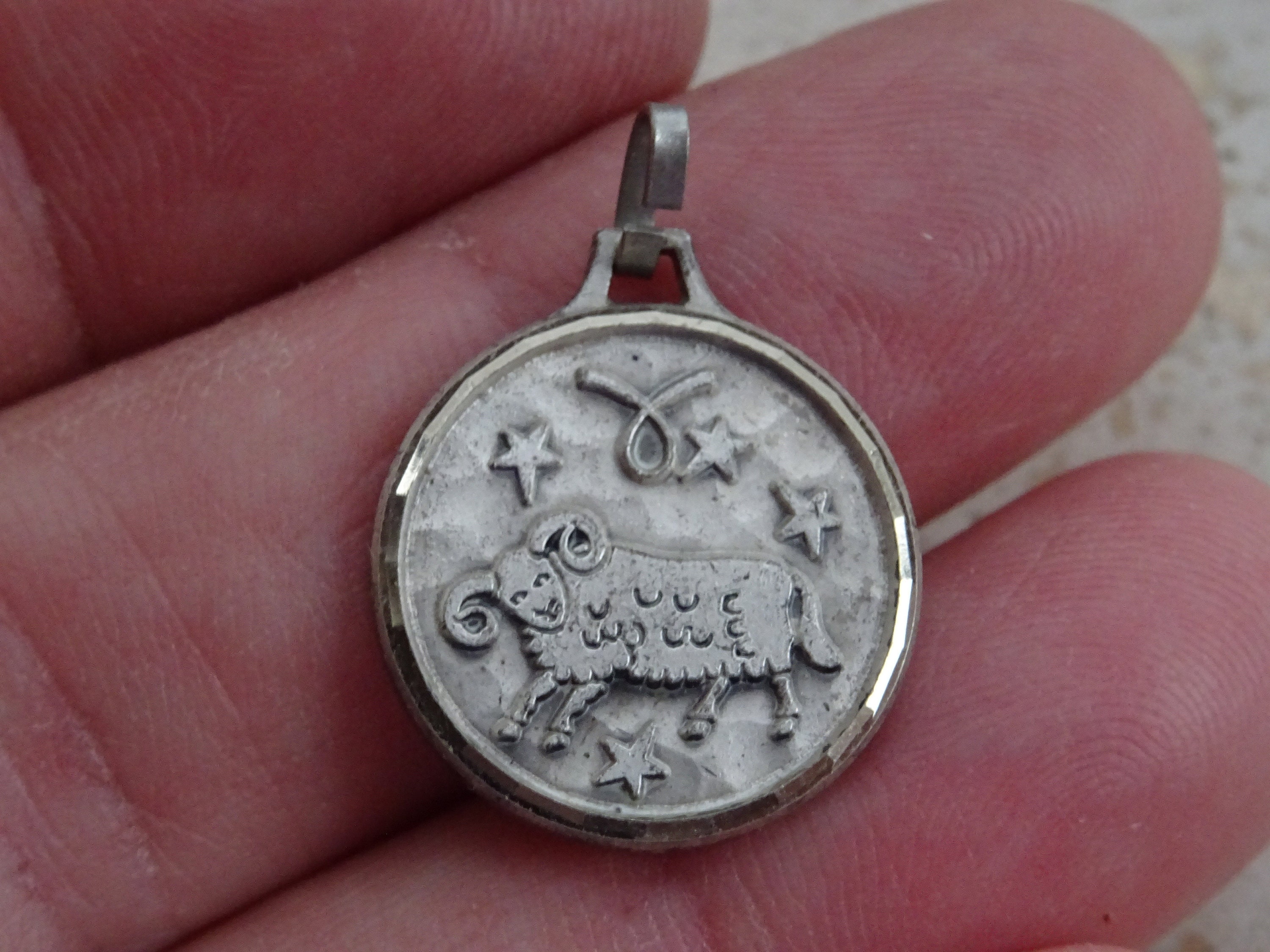 Vintage Silvered Zodiac Constellation Medal Pendant Charm Medallion Sign Of Aries. | Ram C 10