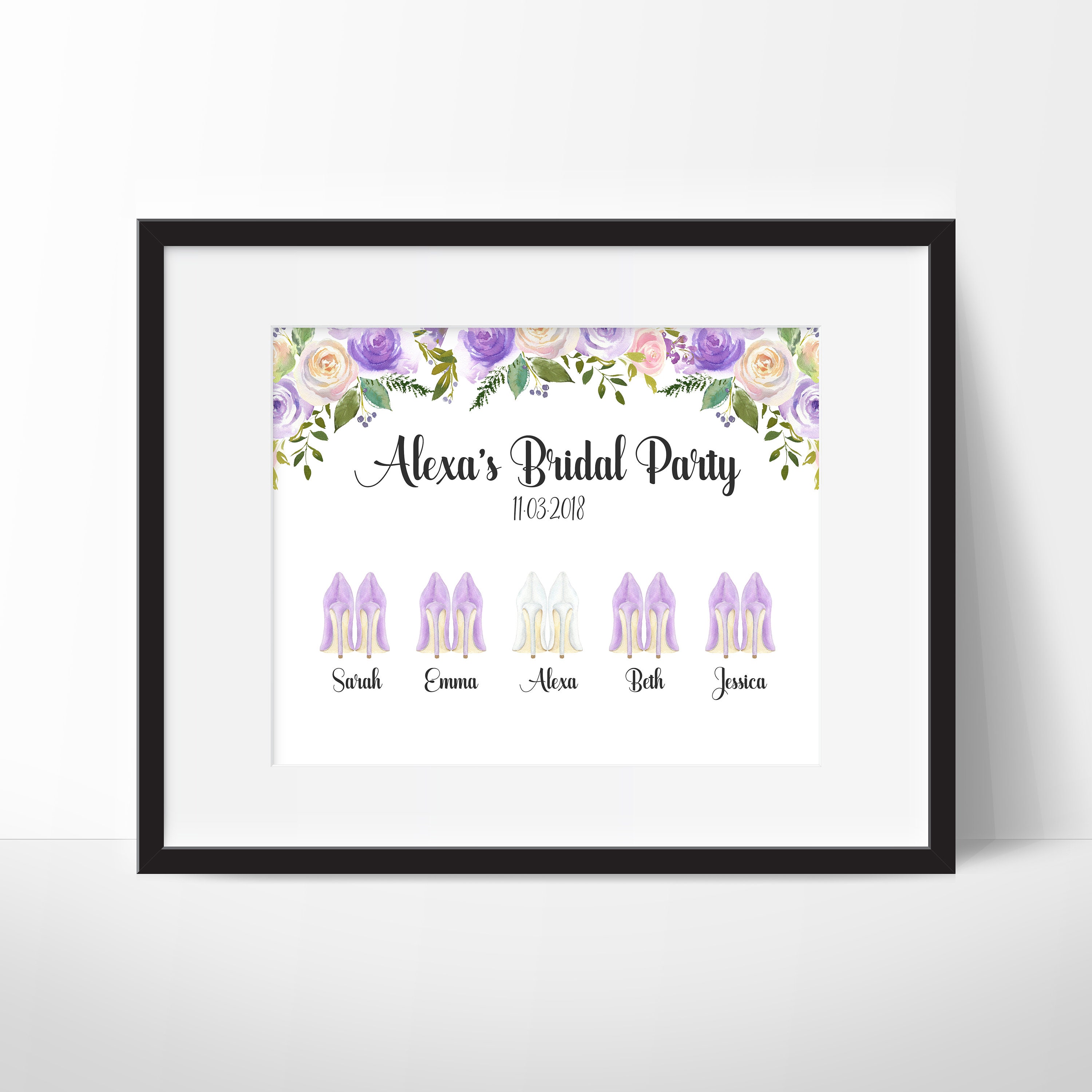 Bridal Party Shoe Print, Personalized Bridesmaid Gift