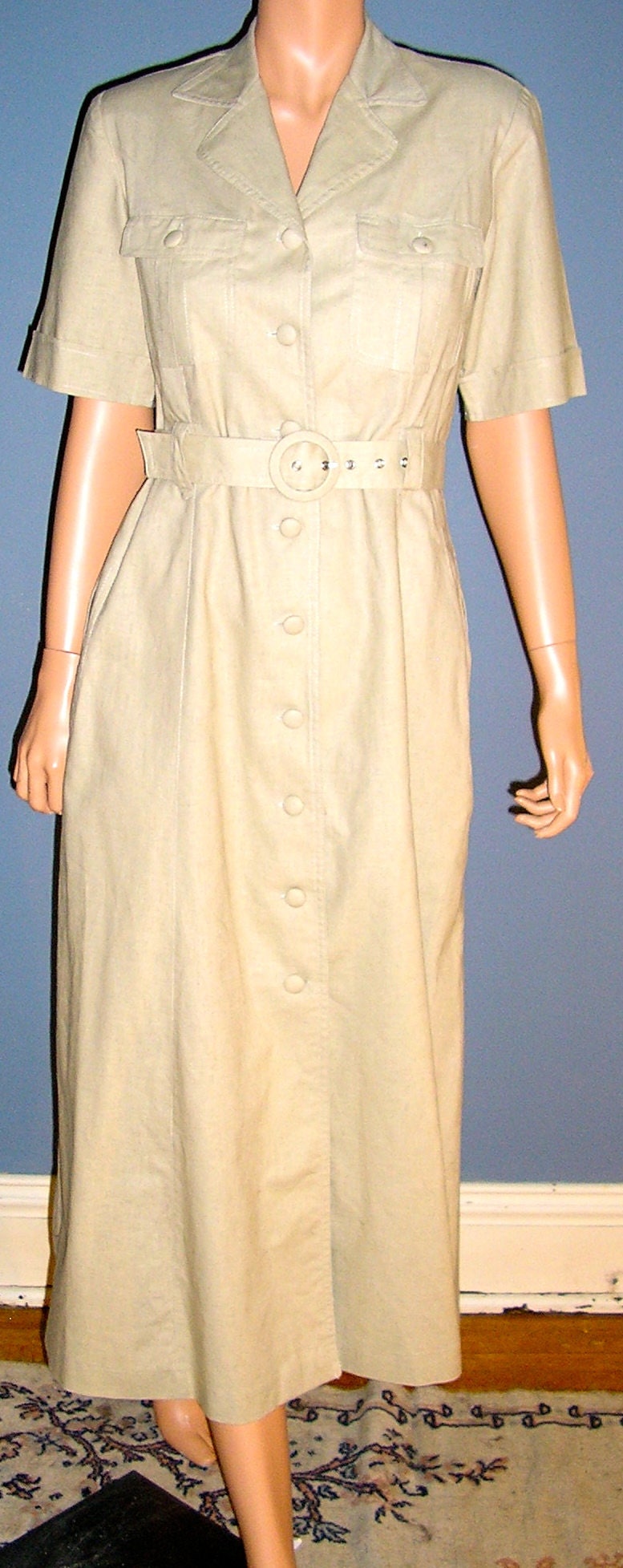 Vintage 70S, Linen Blend, Belted, Shirt Dress, Nwot, Jrt, Size 8, Hong Kong